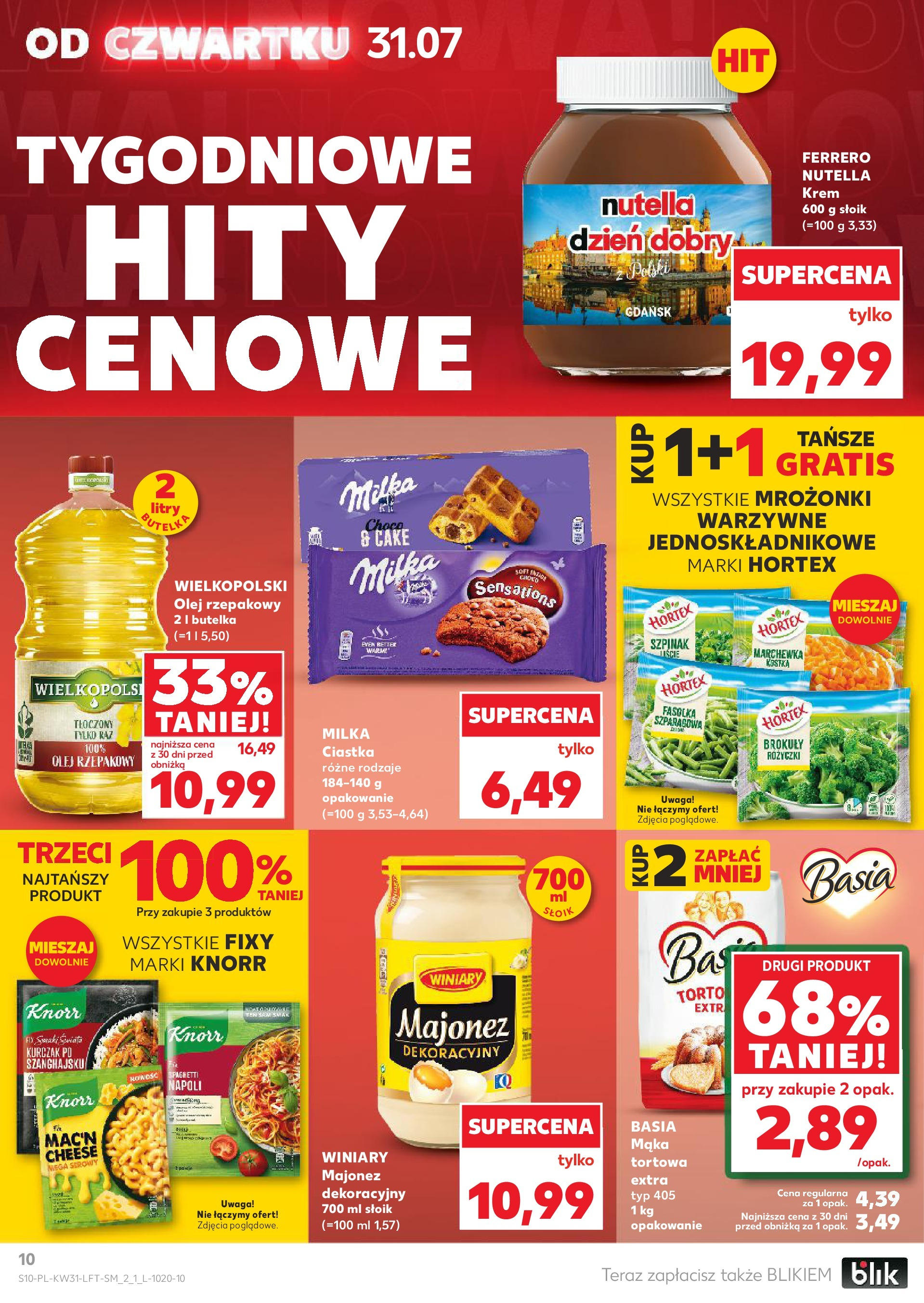 Kaufland gazetka od 31.07.2025 - od jutra PDF | Strona: 10 | Produkty: Nutella, Milka, Ciastka, Majonez