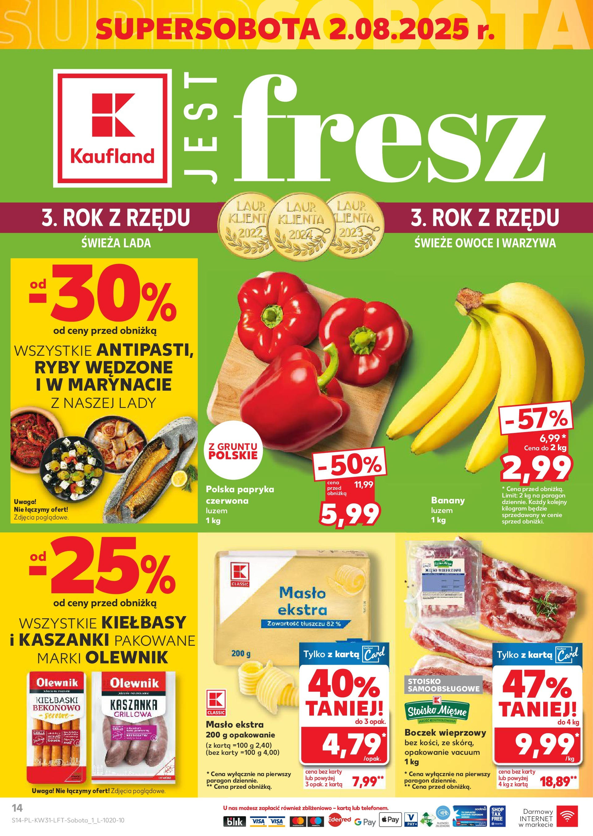 Kaufland gazetka od 31.07.2025 - od jutra PDF | Strona: 14 | Produkty: Papryka, Boczek, Warzywa, Owoce