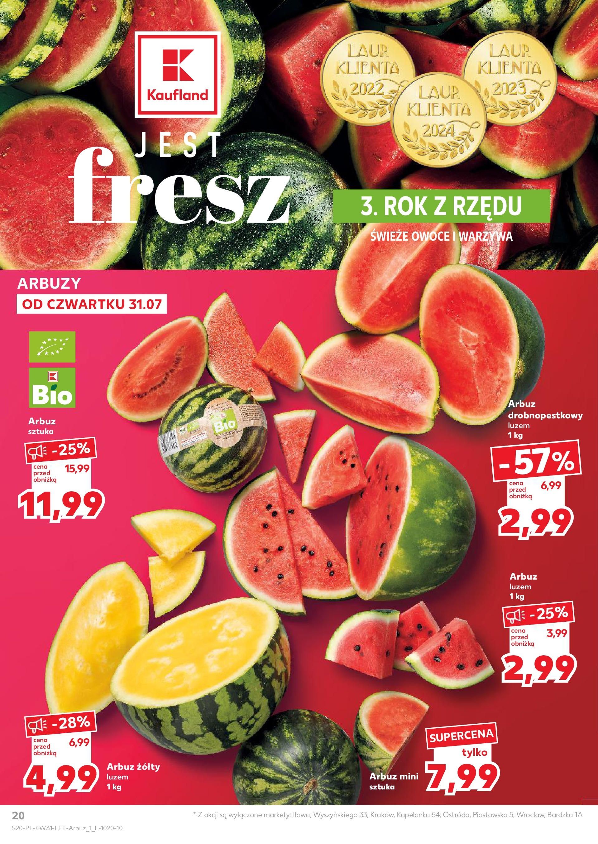 Kaufland gazetka od 31.07.2025 - od jutra PDF | Strona: 20 | Produkty: Arbuz, Warzywa, Owoce