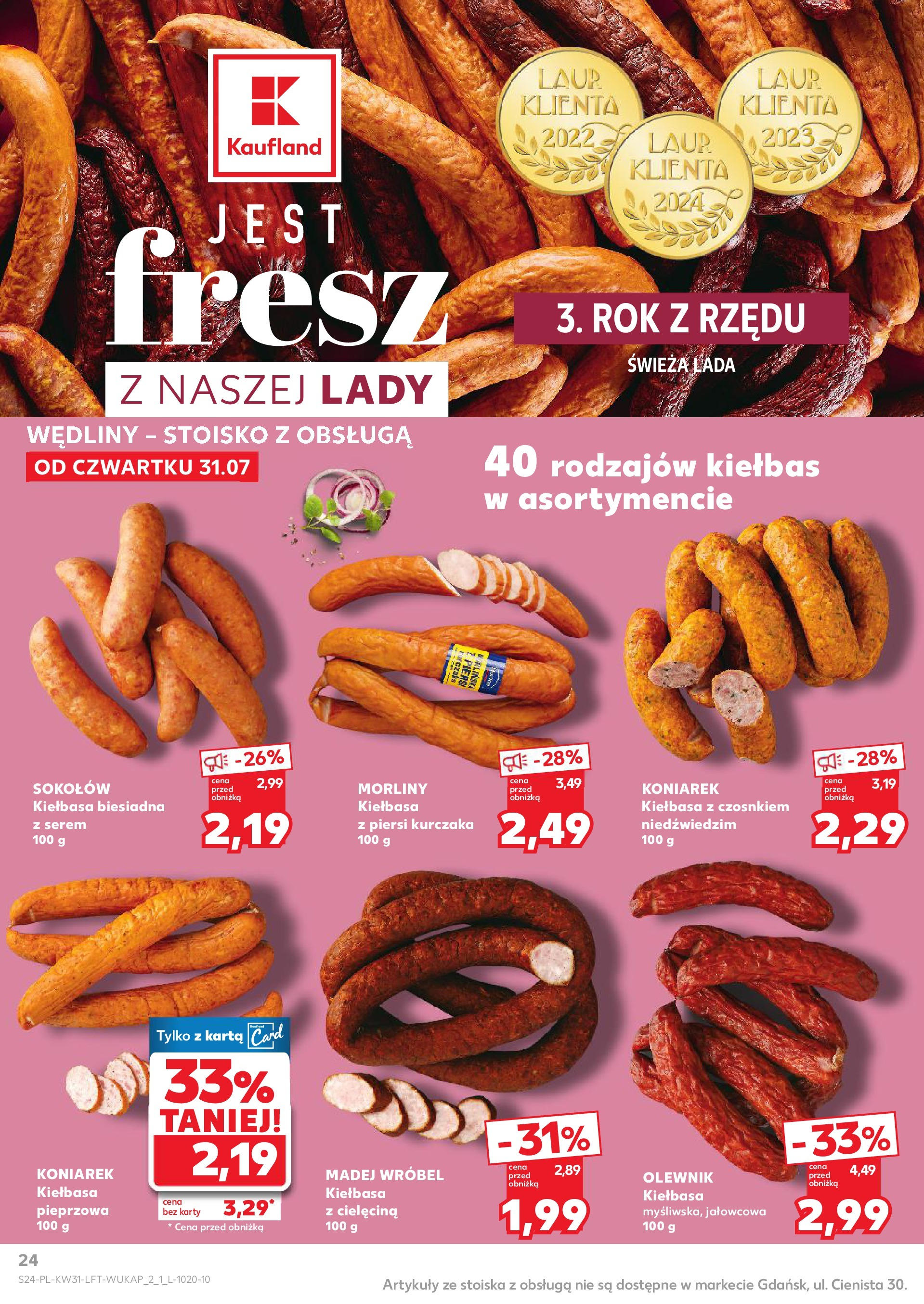 Kaufland gazetka od 31.07.2025 - od jutra PDF | Strona: 24 | Produkty: Kiełbasa, Karta, Piersi, Wędliny