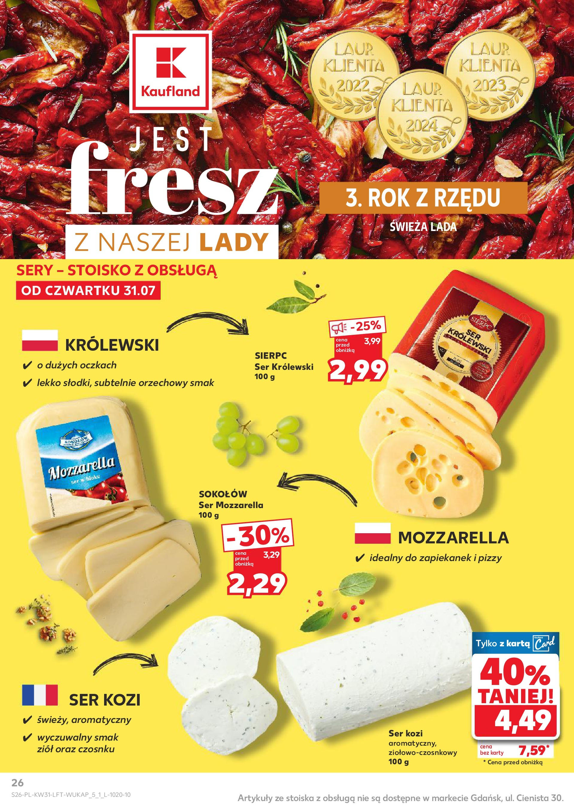 Kaufland gazetka od 31.07.2025 - od jutra PDF | Strona: 26 | Produkty: Karta, Ser kozi, Ser, Mozzarella