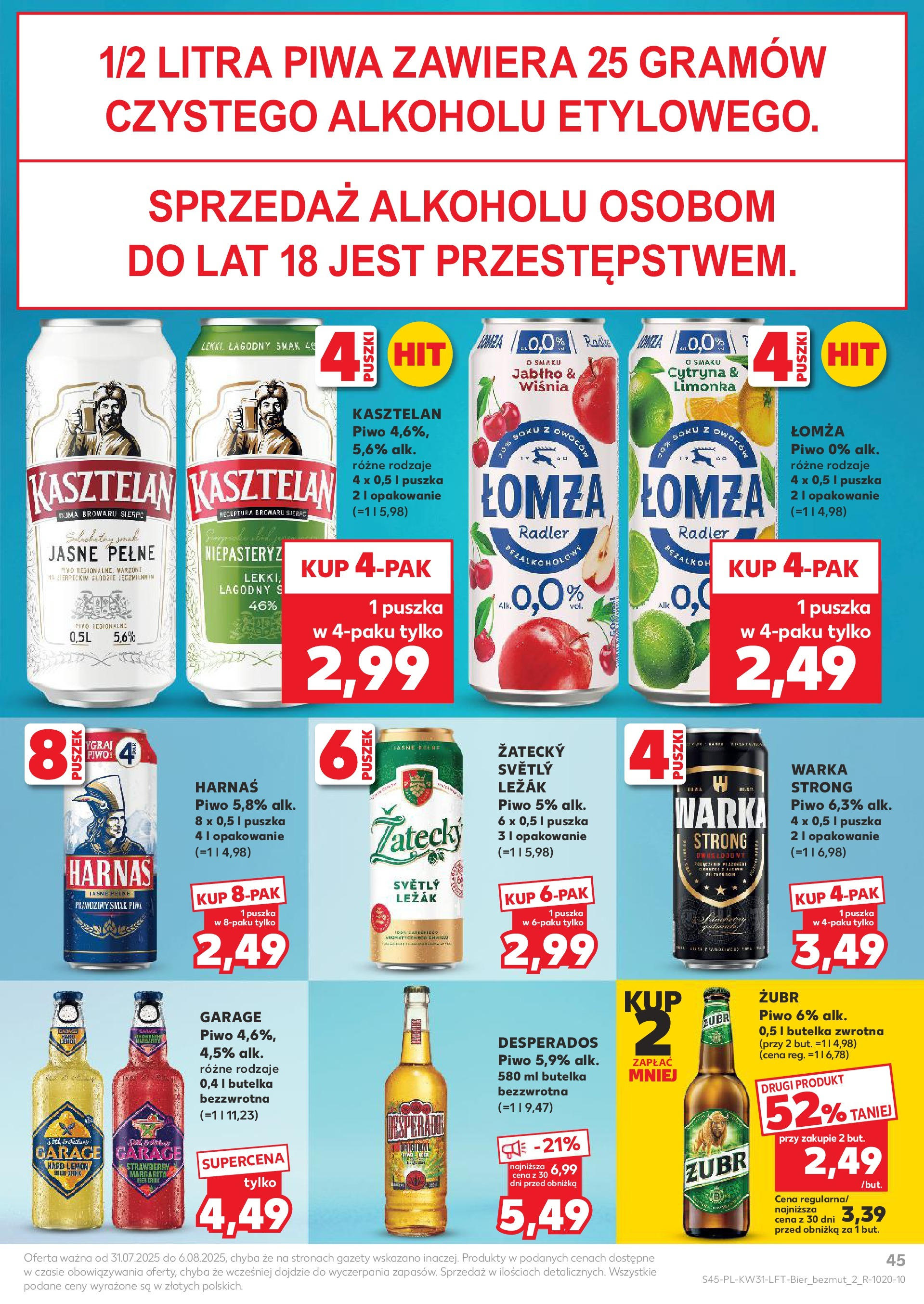 Kaufland gazetka od 31.07.2025 - od jutra PDF | Strona: 45 | Produkty: Limonka, Leżak, Harnaś, Piwo