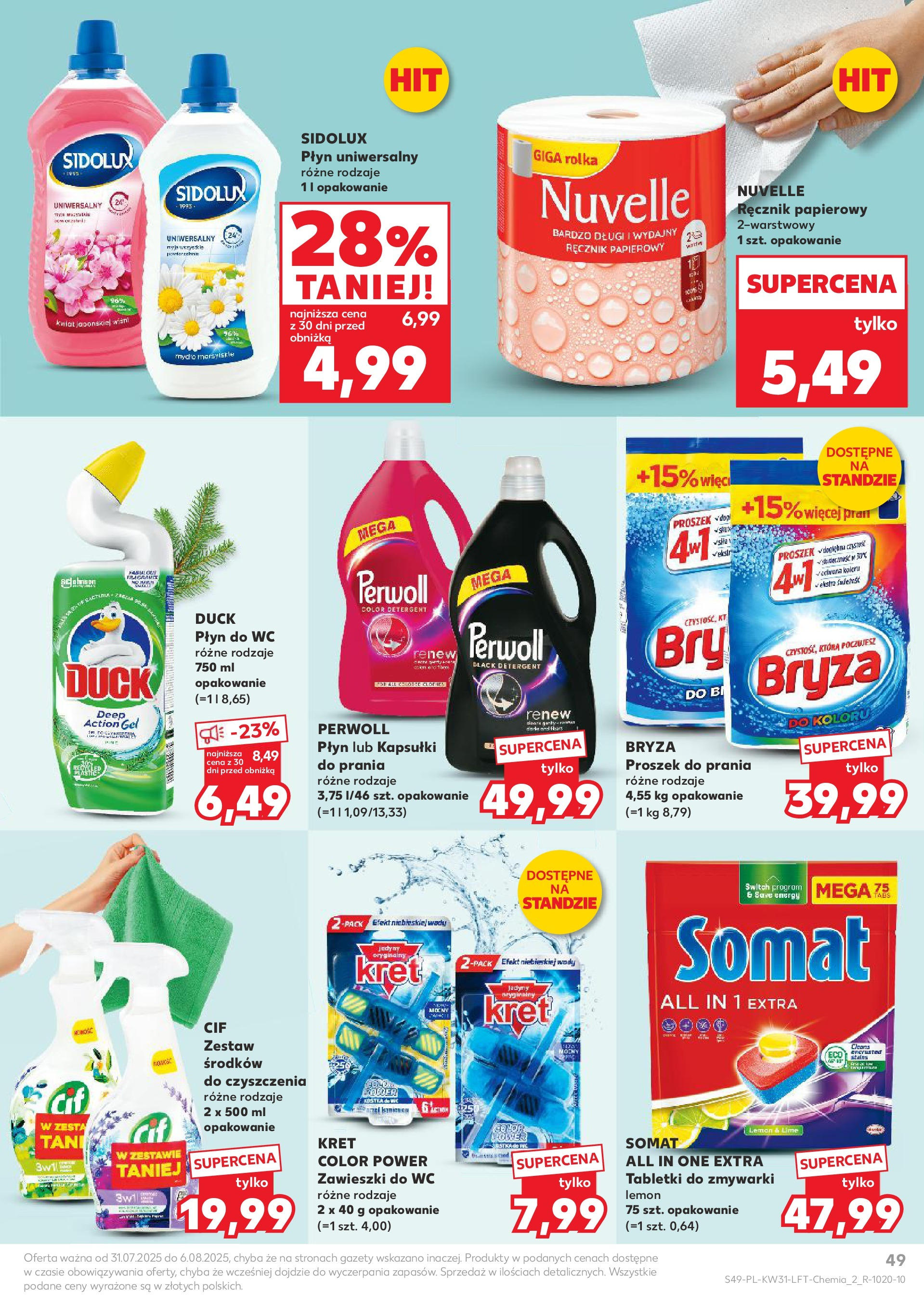 Kaufland gazetka od 31.07.2025 - od jutra PDF | Strona: 49 | Produkty: Proszek do prania, Detergent, Ręcznik papierowy, Tabletki do zmywarki