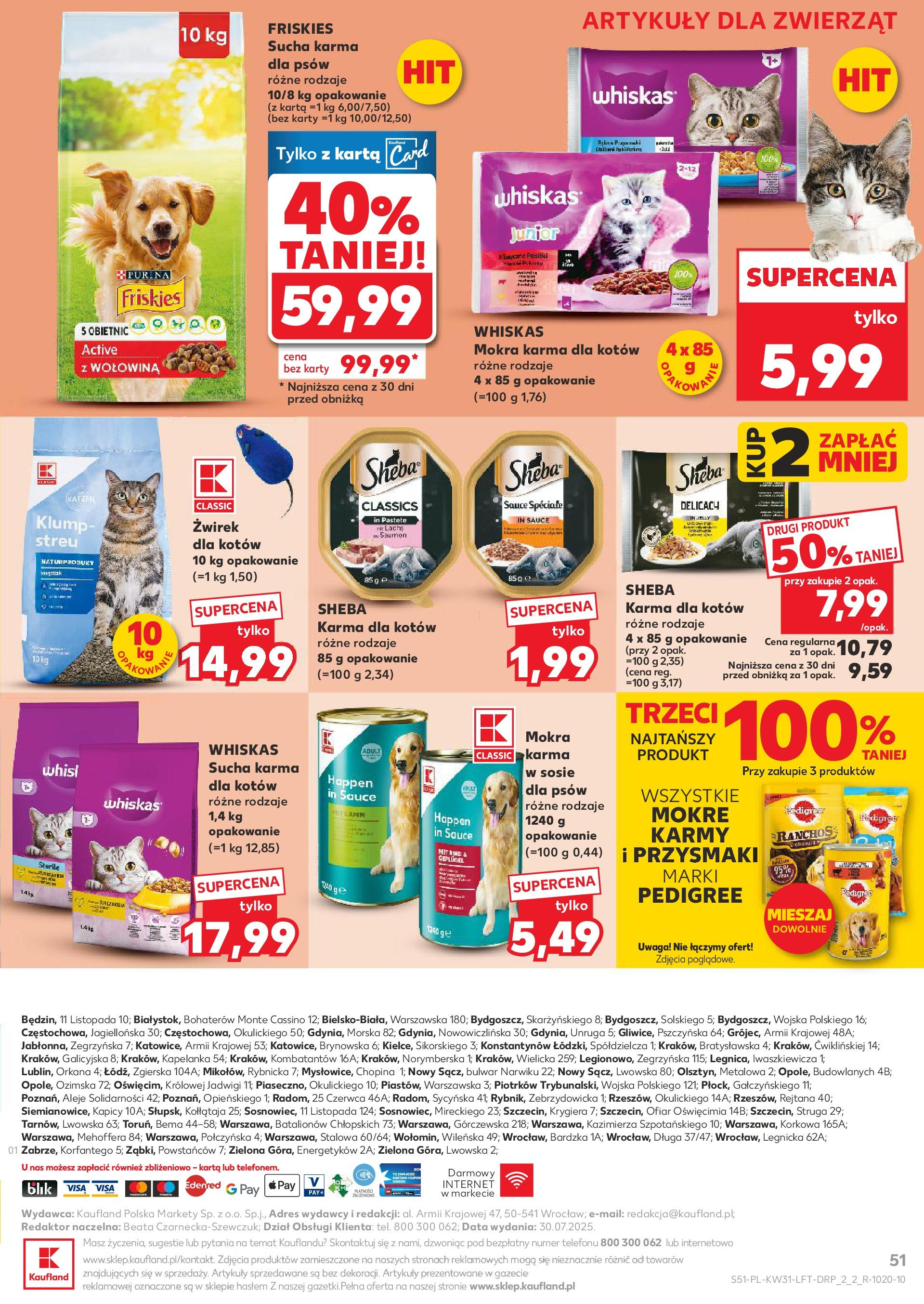 Kaufland gazetka od 31.07.2025 - od jutra PDF | Strona: 51 | Produkty: Karta, Pedigree, Karma dla kotów, Karma dla psów
