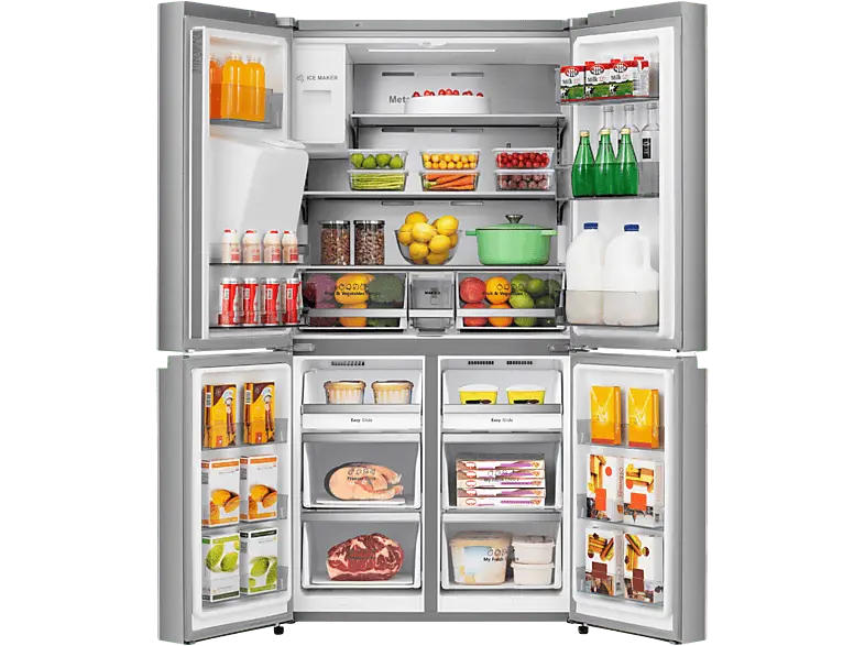 Hisense RQ760N4SASE Cross Door Side by Side, Kühl- und Gefrierkombination (584 l, E, 1785 mm hoch, No Frost (verminderte Eisbildung), Edelstahl-Optik)
