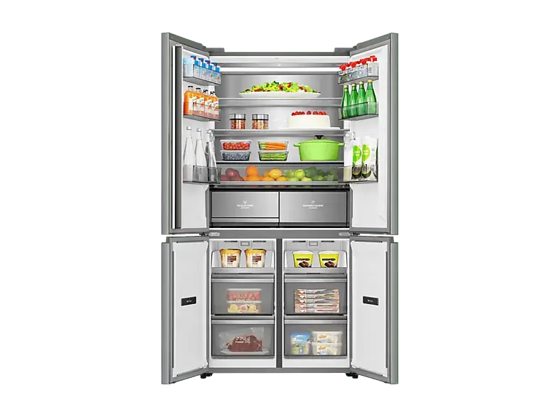 Hisense RQ5P605NSVE French Door, Kühl- und Gefrierkombination (591 l, E, 1900 mm hoch, No Frost (verminderte Eisbildung), Schwarzes Glas)