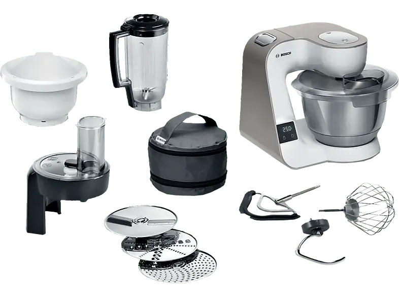 Bosch MUM5XW34 Küchenmaschine mit Waage Champagne/Weiß (Rührschüsselkapazität: 3,9 l, 1000 Watt)