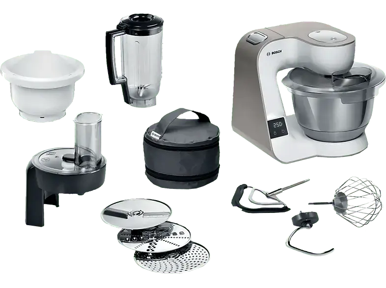 Bosch MUM5XW34 Küchenmaschine mit Waage Champagne/Weiß (Rührschüsselkapazität: 3,9 l, 1000 Watt)