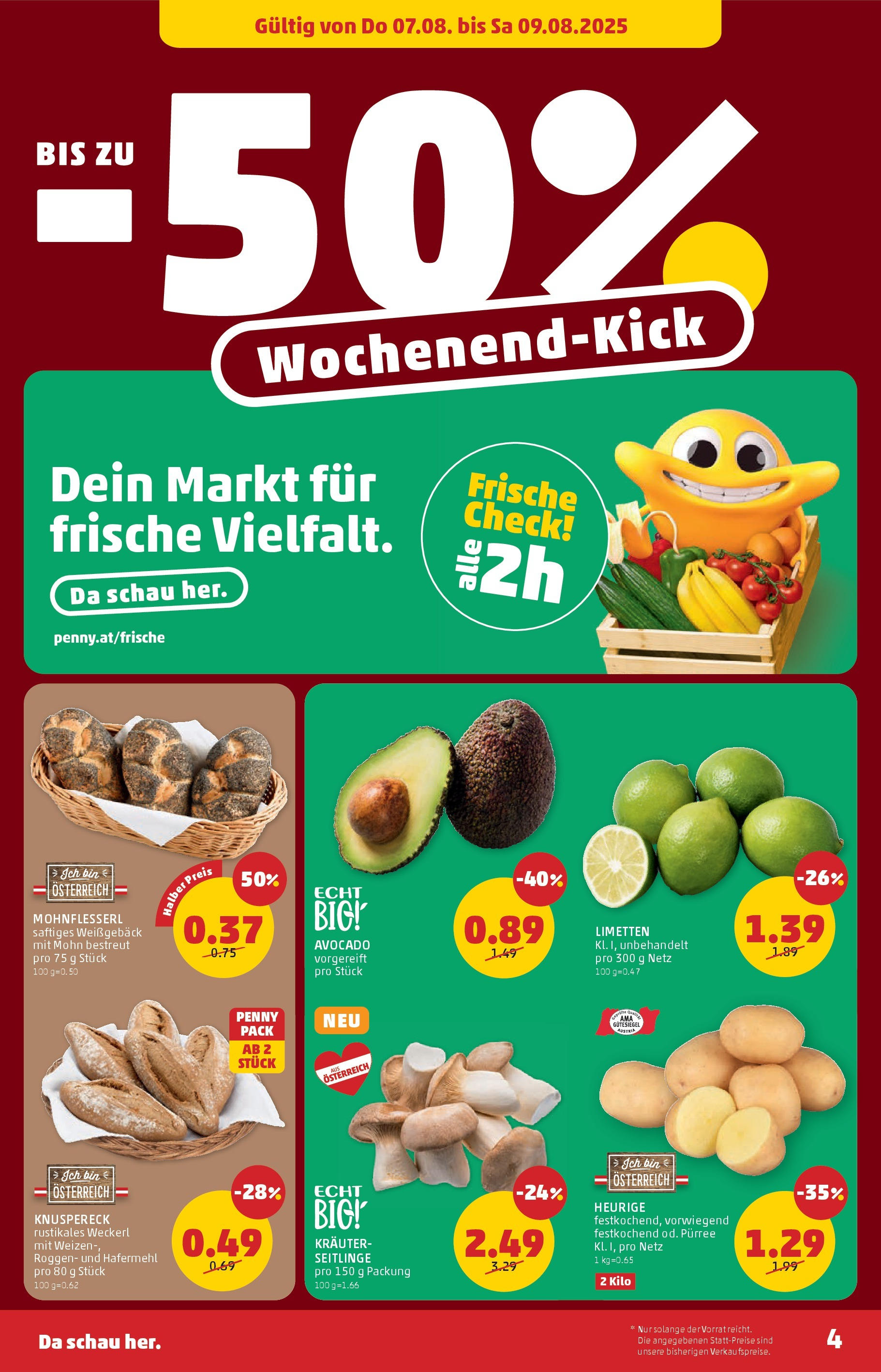 Penny Markt Flugblatt ab (07.08.2025) || Angebote, Prospekt | Seite: 4 | Produkte: Avocado Penny Markt Flugblatt ab (07.08.2025) - Angebote, Prospekt | Seite: 4 | Produkte: Avocado