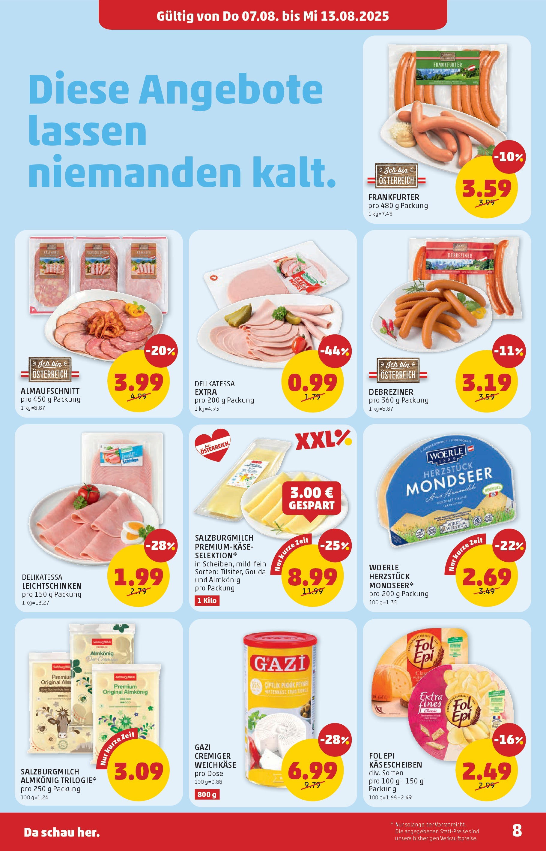 Penny Markt Flugblatt ab (07.08.2025) || Angebote, Prospekt | Seite: 8 | Produkte: Wurst, Schinken Penny Markt Flugblatt ab (07.08.2025) - Angebote, Prospekt | Seite: 8 | Produkte: Wurst, Schinken