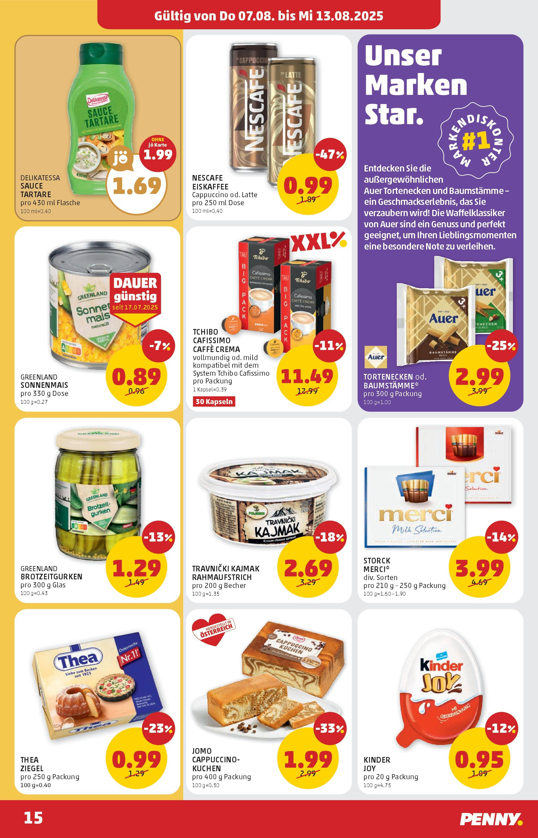 Penny Markt Flugblatt ab (07.08.2025) || Angebote, Prospekt | Seite: 15 | Produkte: Gurken Penny Markt Flugblatt ab (07.08.2025) - Angebote, Prospekt | Seite: 15 | Produkte: Gurken