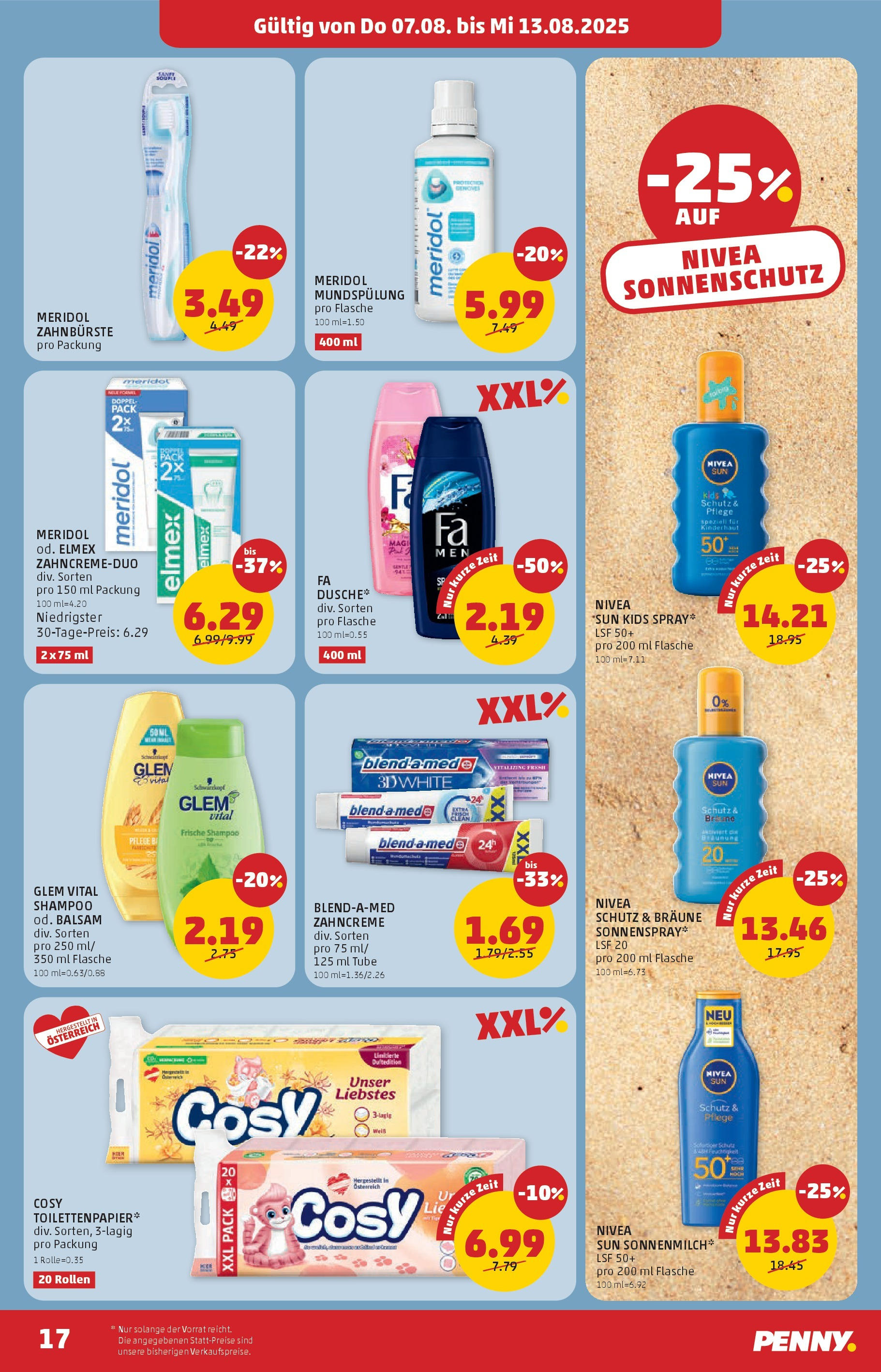 Penny Markt Flugblatt ab (07.08.2025) || Angebote, Prospekt | Seite: 17 | Produkte: Shampoo, Zahnbürste Penny Markt Flugblatt ab (07.08.2025) - Angebote, Prospekt | Seite: 17 | Produkte: Shampoo, Zahnbürste
