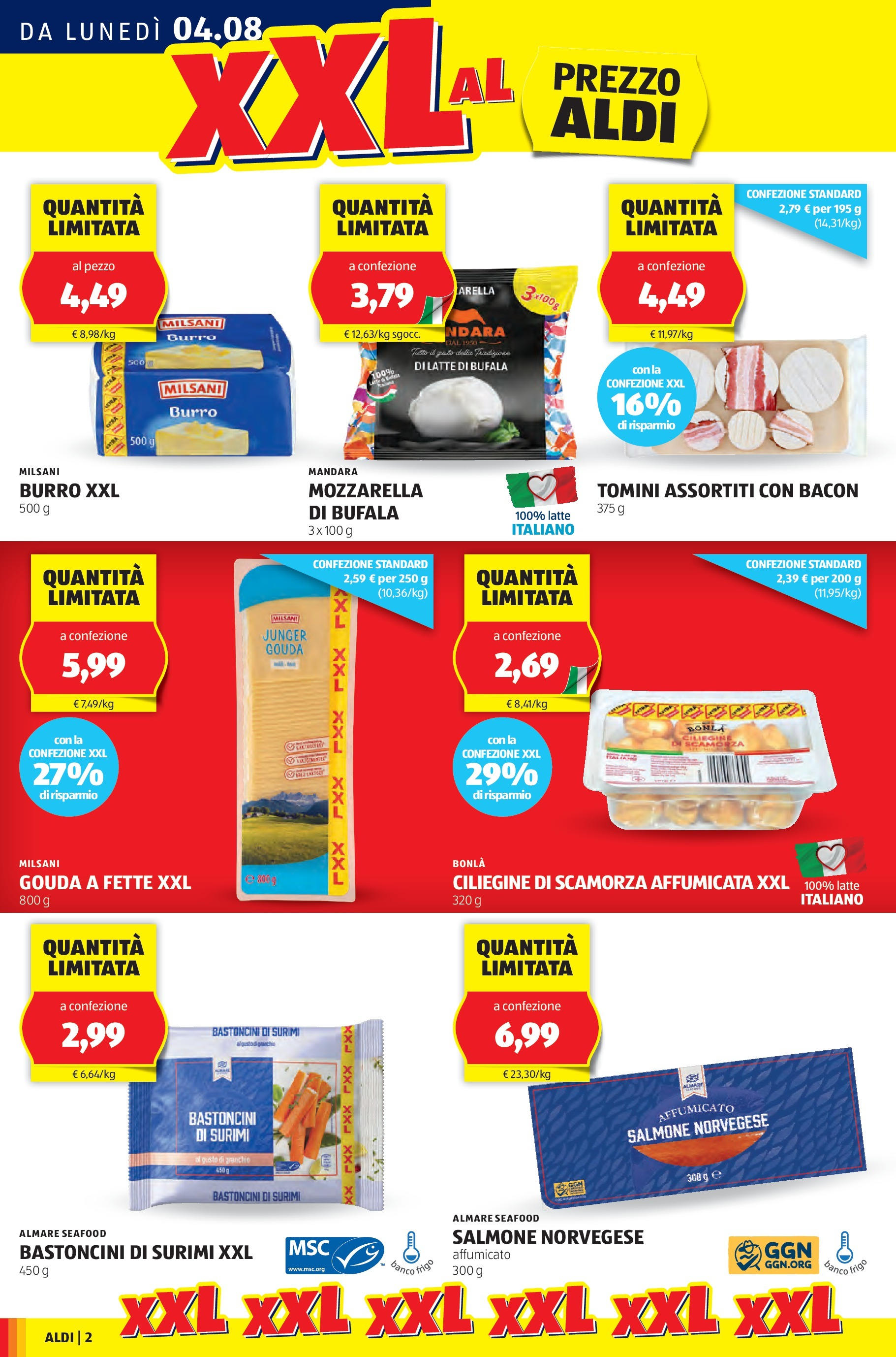 Nuovo Aldi - XXL dal 03/08/2025 > offerte anteprima 🛍️ | Pagina: 2 | Prodotti: Salmone, Surimi, Mozzarella, Latte