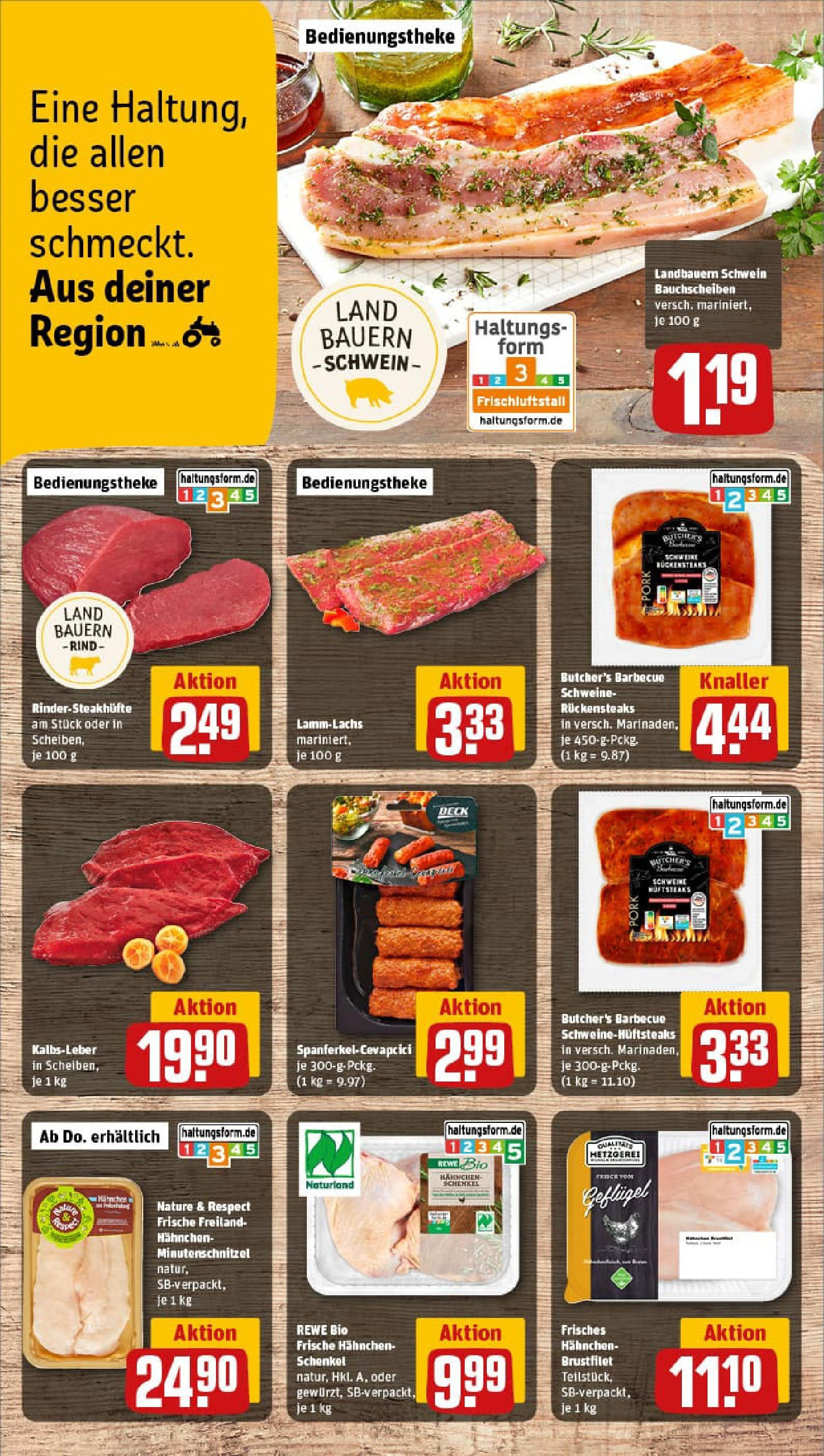 REWE Prospekt ab 03.08.2025 zum Blättern » Angebote | Seite: 8 | Produkte: Hahnchen, Cevapcici, Kalbsleber, Steak REWE Prospekt ab 03.08.2025 zum Blättern » Angebote | Seite: 8 | Produkte: Hahnchen, Cevapcici, Kalbsleber, Steak