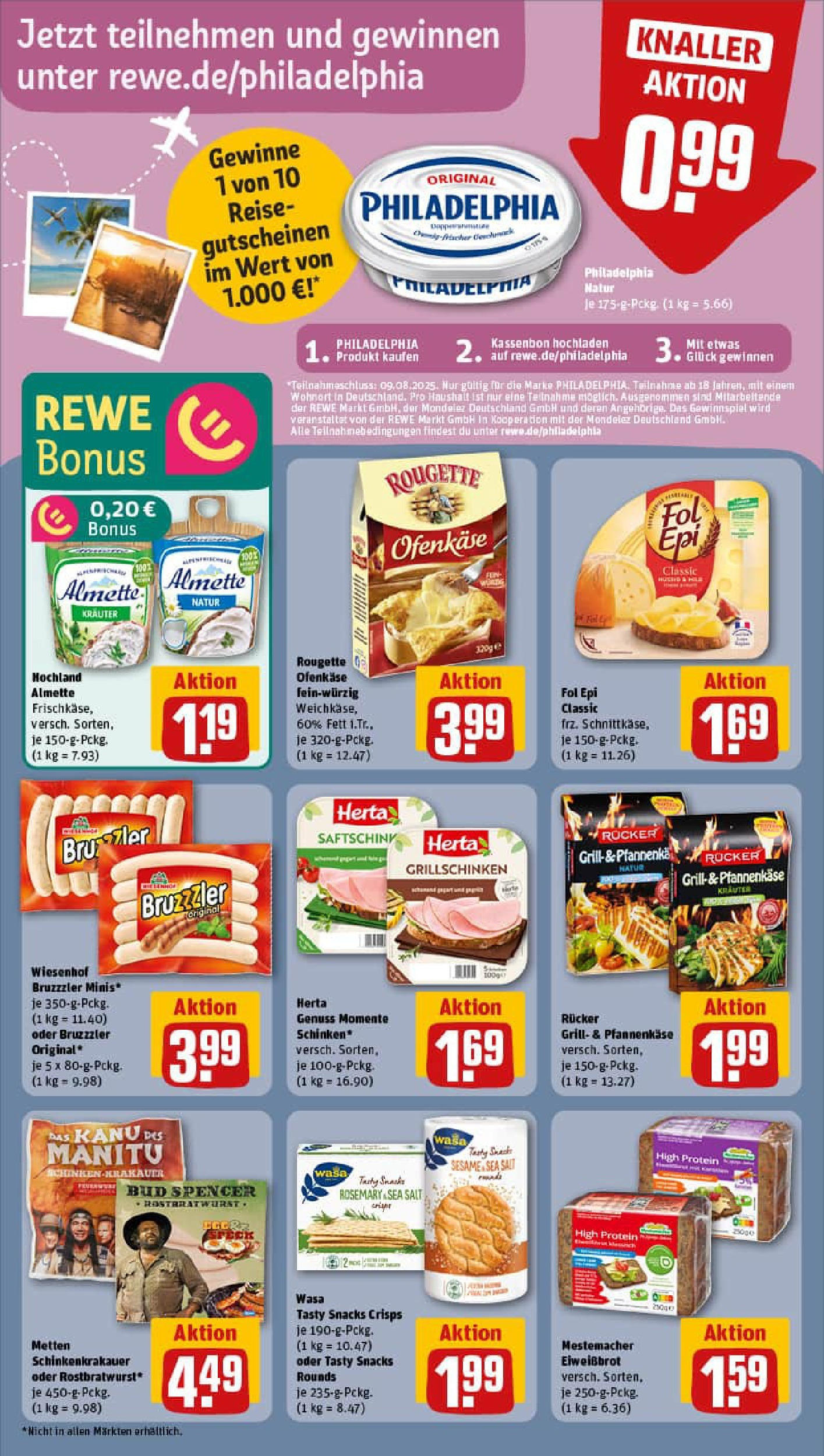 REWE Prospekt ab 03.08.2025 zum Blättern » Angebote | Seite: 10 | Produkte: Grill, Almette, Philadelphia, Schinken