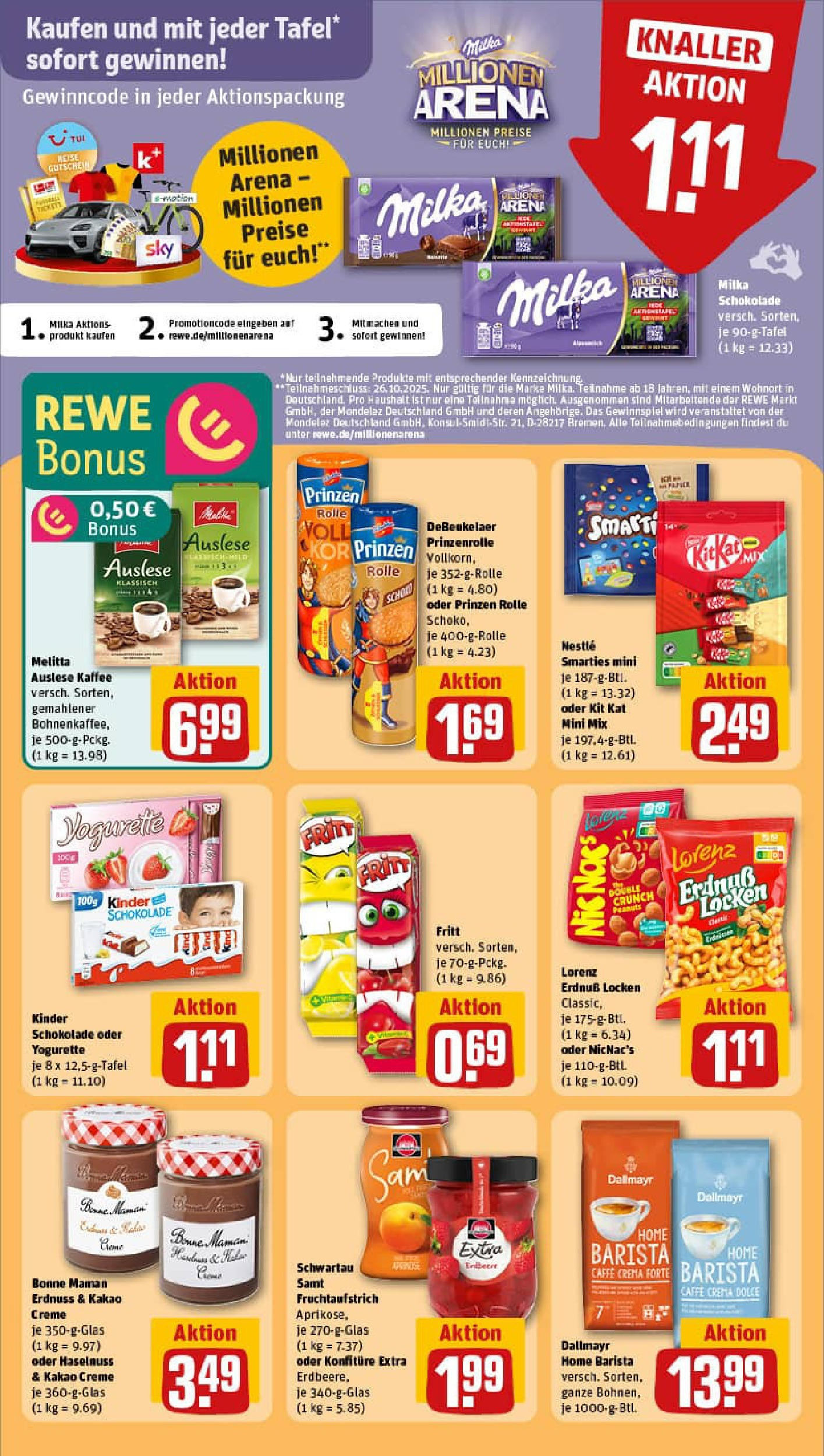 REWE Prospekt ab 03.08.2025 zum Blättern » Angebote | Seite: 18 | Produkte: Schwartau samt, Smarties, Dallmayr, Bonne maman