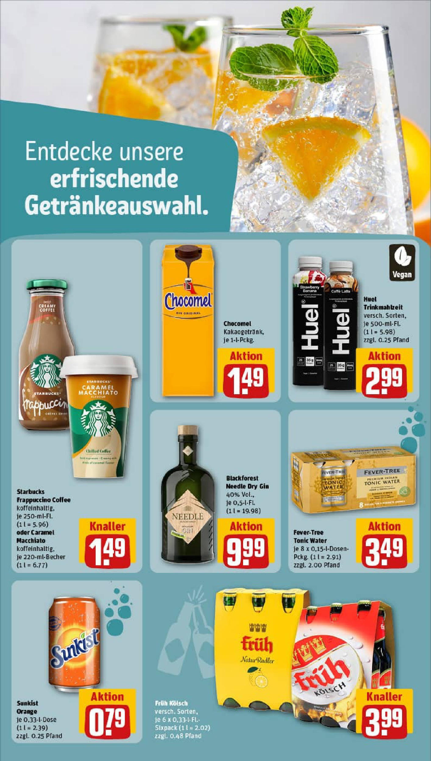 REWE Prospekt ab 03.08.2025 zum Blättern » Angebote | Seite: 14 | Produkte: Starbucks, Radler, Chocomel, Gin