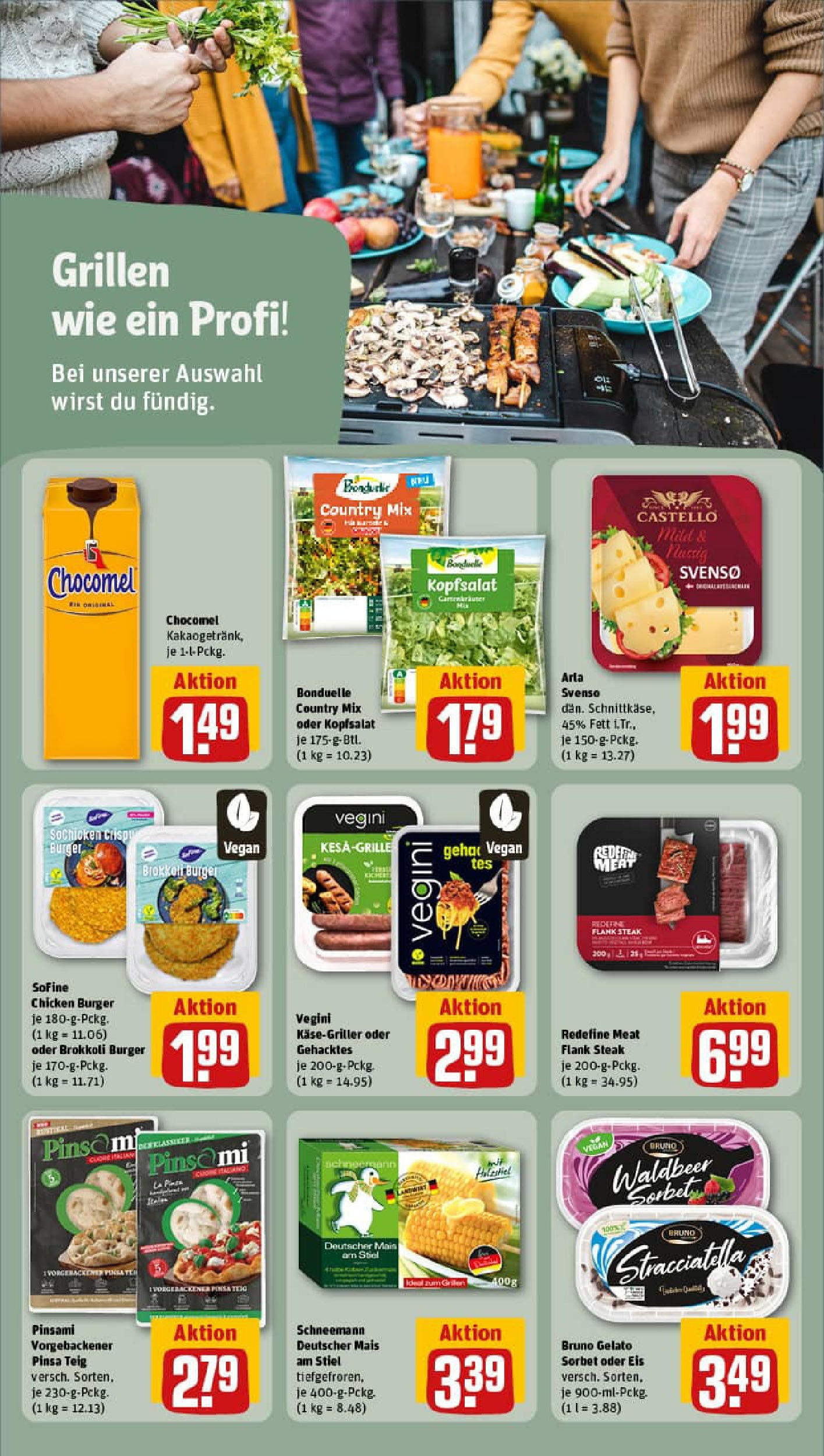 REWE Prospekt ab 03.08.2025 zum Blättern » Angebote | Seite: 18 | Produkte: Burger, Chocomel, Steak, Eis