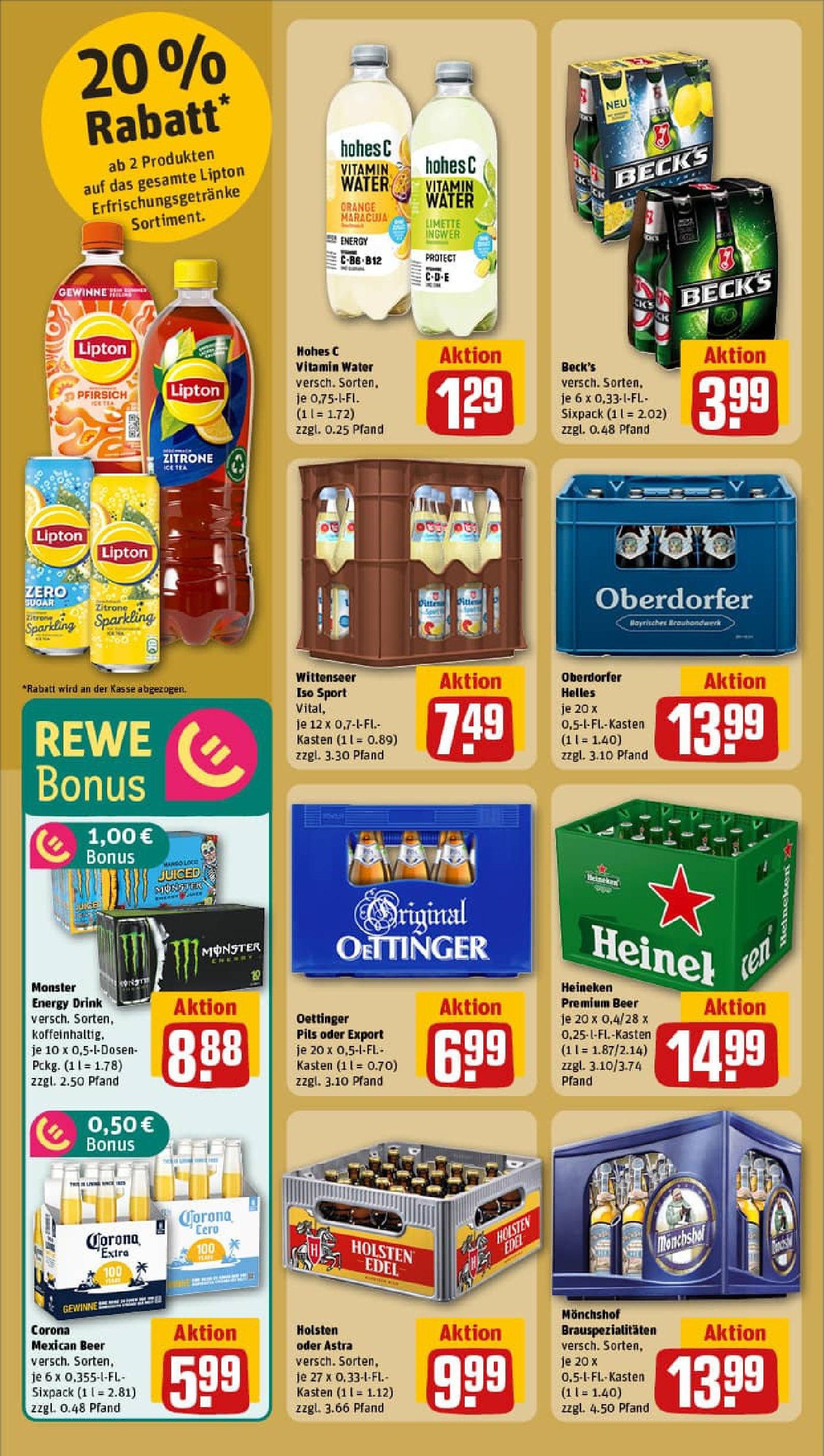 REWE Prospekt ab 03.08.2025 zum Blättern » Angebote | Seite: 20 | Produkte: Oettinger, Heineken, Monster, Hohes c