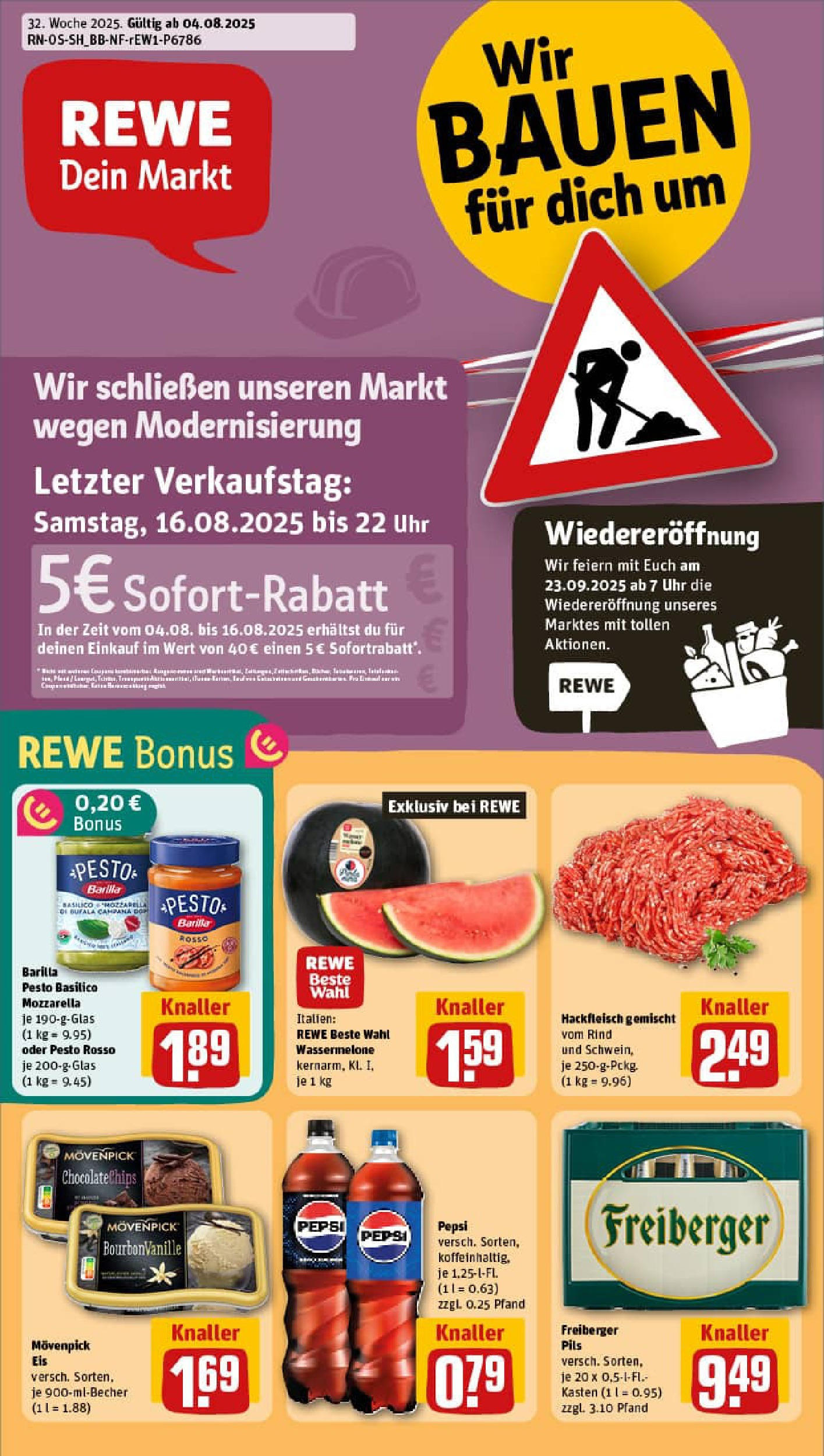 REWE Prospekt ab 03.08.2025 zum Blättern » Angebote | Seite: 1 | Produkte: Barilla, Mozzarella, Barilla pesto, Eis