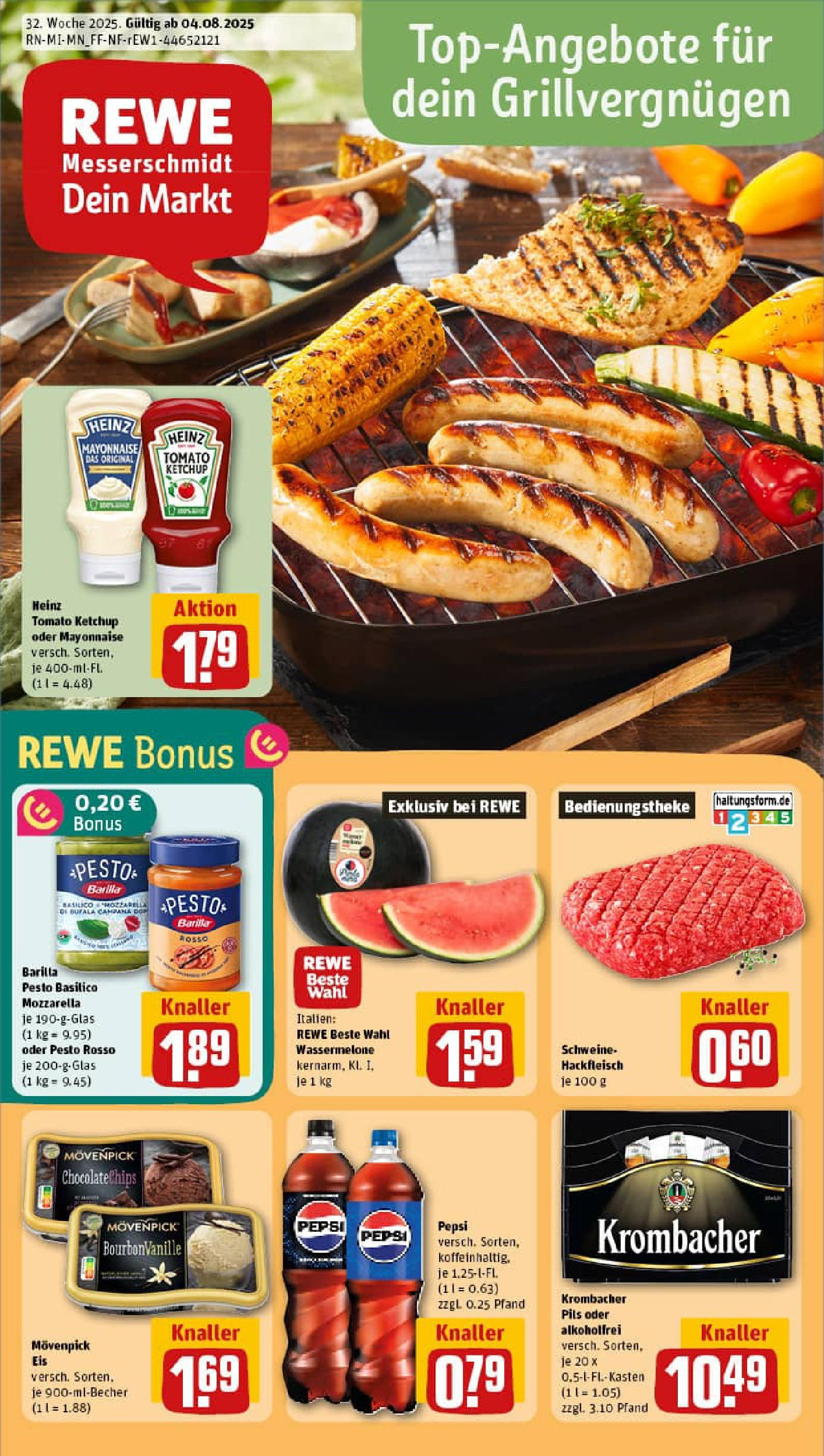REWE Prospekt ab 03.08.2025 zum Blättern » Angebote | Seite: 1 | Produkte: Barilla, Barilla pesto, Mayonnaise, Pepsi