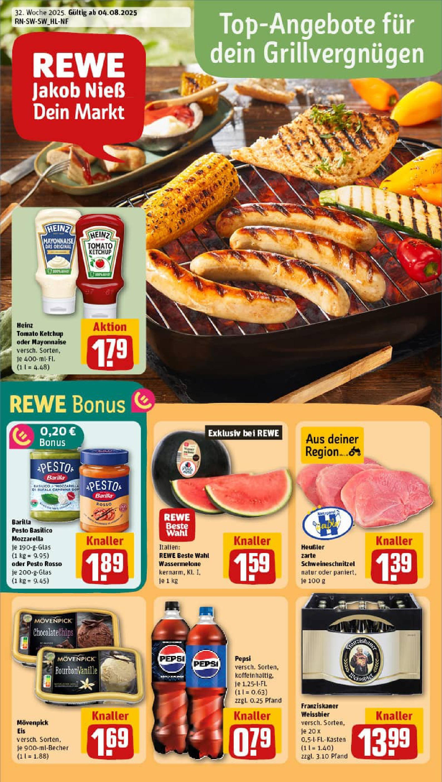 REWE Prospekt ab 03.08.2025 zum Blättern » Angebote | Seite: 1 | Produkte: Franziskaner, Movenpick eis, Mayonnaise, Eis REWE Prospekt ab 03.08.2025 zum Blättern » Angebote | Seite: 1 | Produkte: Franziskaner, Movenpick eis, Mayonnaise, Eis