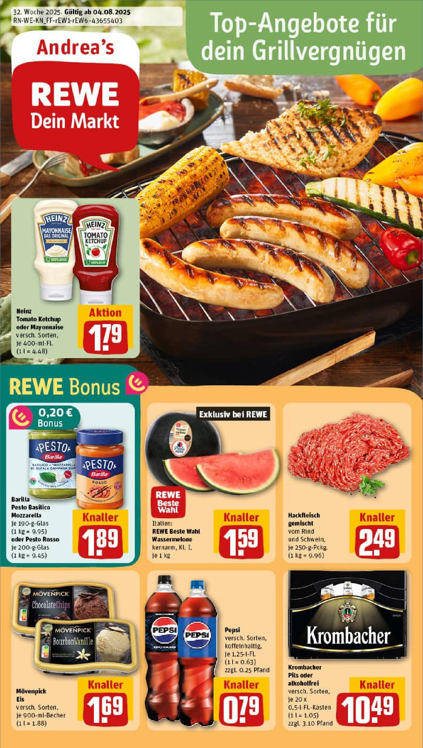 REWE Prospekt ab 03.08.2025 zum Blättern » Angebote | Seite: 1 | Produkte: Barilla, Mozzarella, Movenpick eis, Ketchup