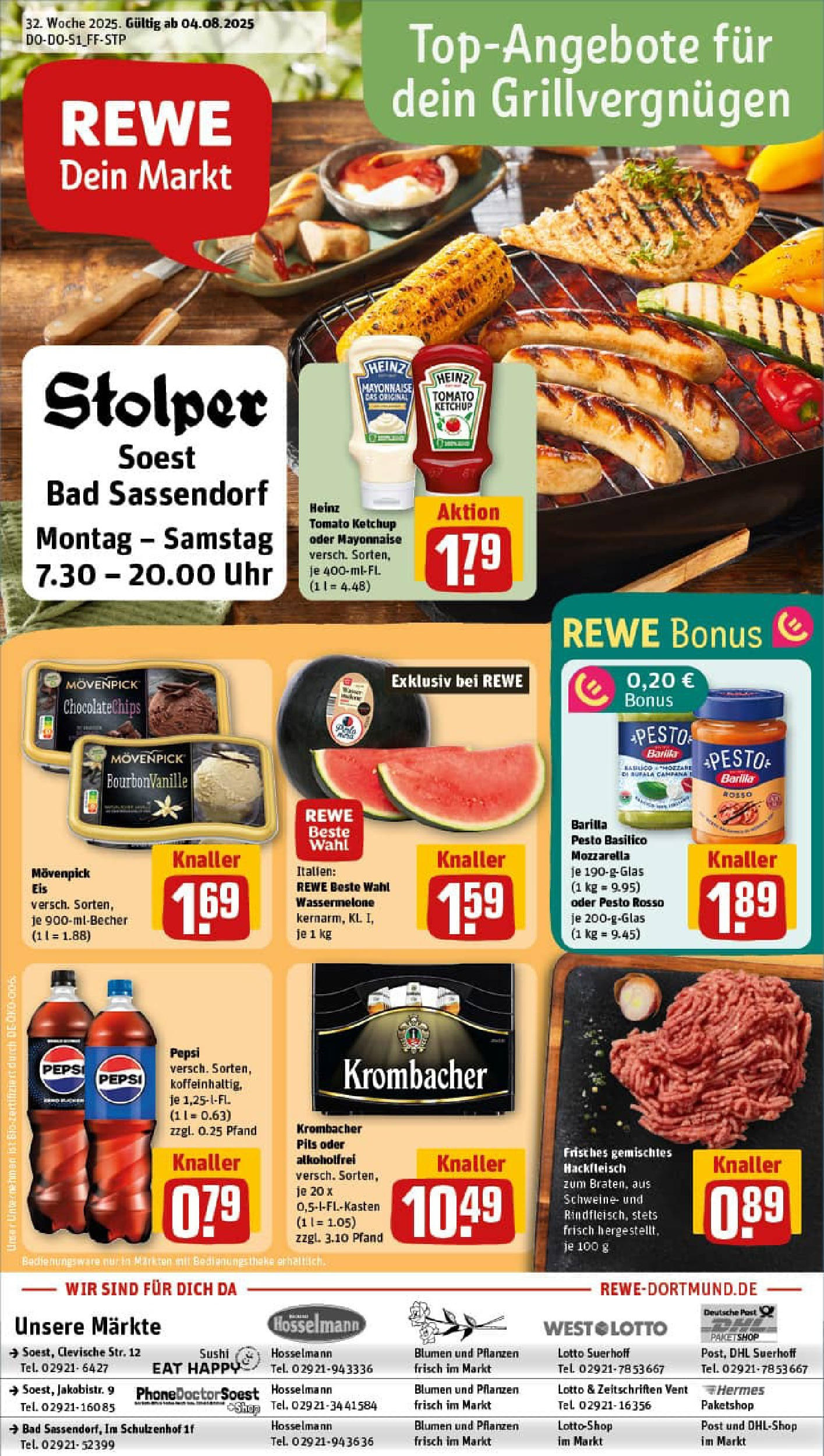 REWE Prospekt ab 03.08.2025 zum Blättern » Angebote | Seite: 1 | Produkte: Barilla, Barilla pesto, Blumen, Krombacher REWE Prospekt ab 03.08.2025 zum Blättern » Angebote | Seite: 1 | Produkte: Barilla, Barilla pesto, Blumen, Krombacher