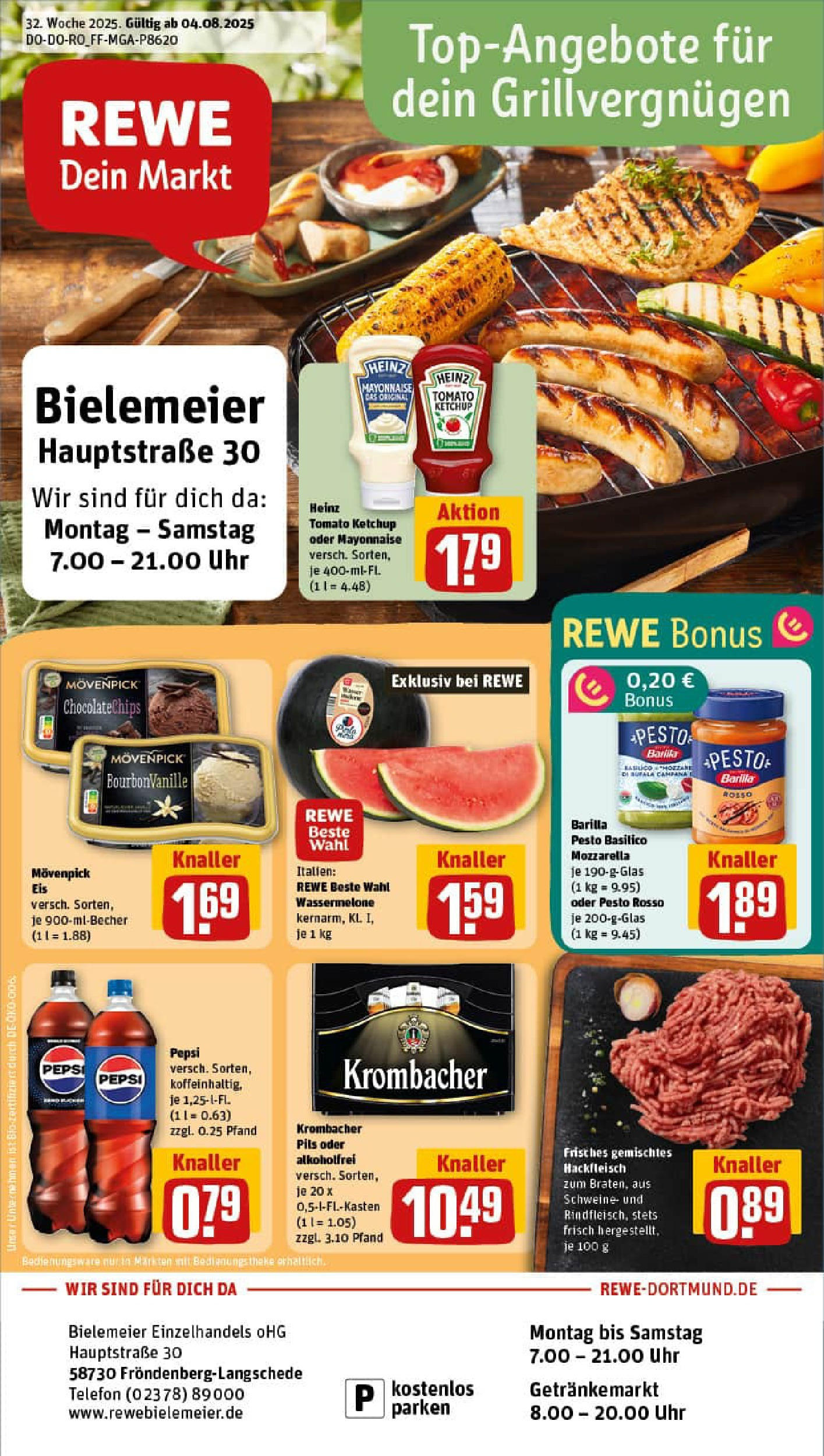 REWE Prospekt ab 03.08.2025 zum Blättern » Angebote | Seite: 1 | Produkte: Barilla pesto, Ketchup, Eis, Telefon REWE Prospekt ab 03.08.2025 zum Blättern » Angebote | Seite: 1 | Produkte: Barilla pesto, Ketchup, Eis, Telefon