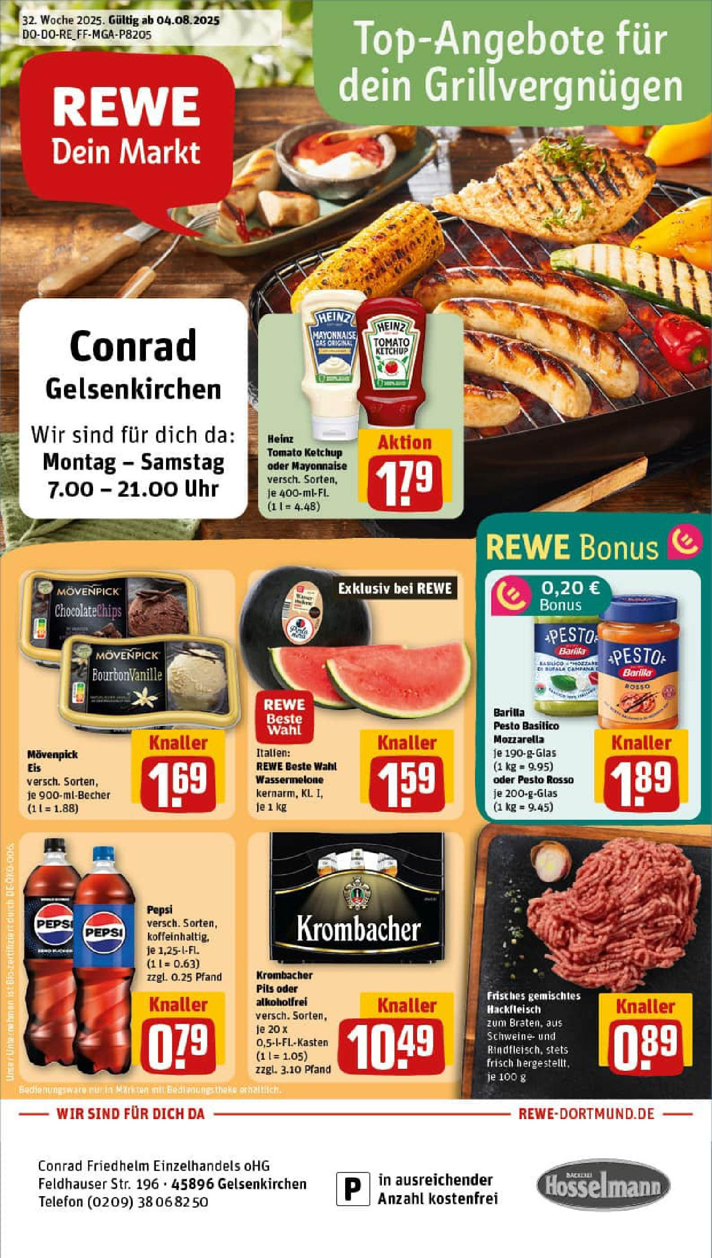 REWE Prospekt ab 03.08.2025 zum Blättern » Angebote | Seite: 1 | Produkte: Wassermelone, Eis, Telefon, Uhr