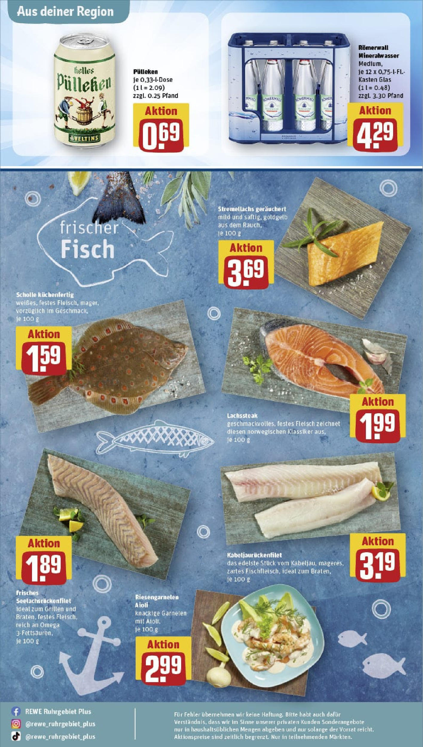 REWE Prospekt ab 03.08.2025 zum Blättern » Angebote | Seite: 31 | Produkte: Garnelen, Mineralwasser, Fisch, Steak