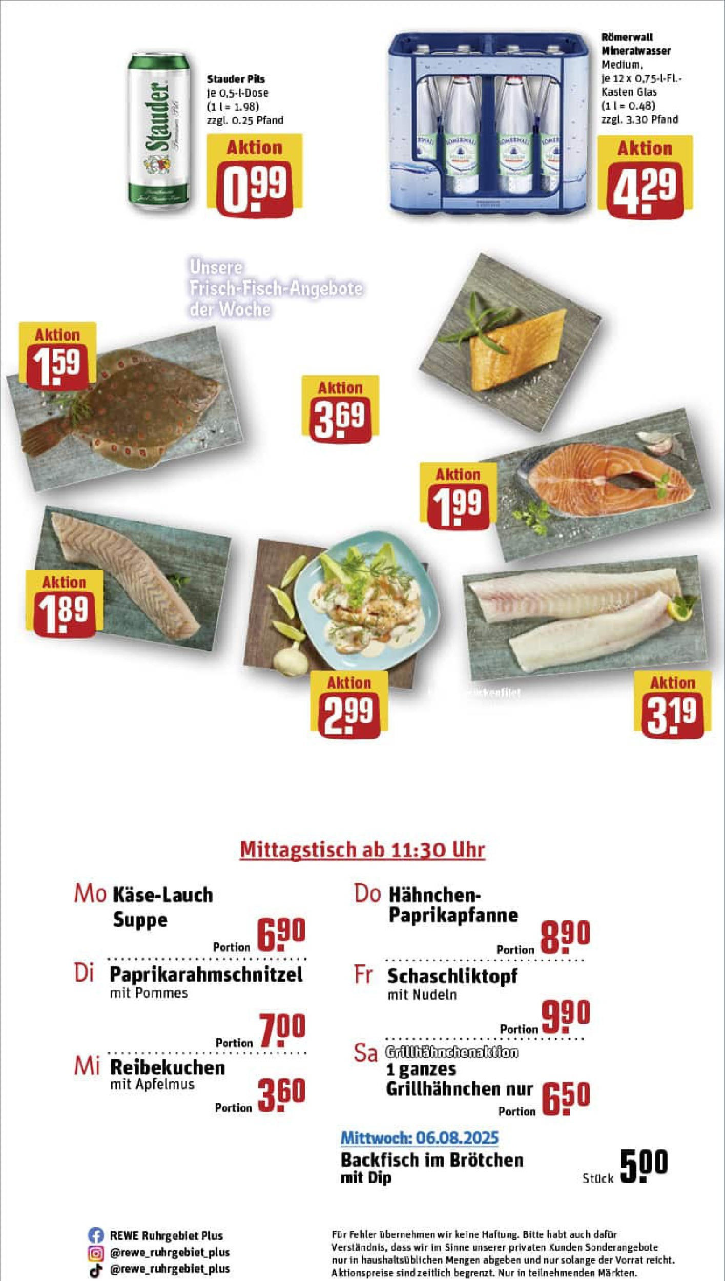 REWE Prospekt ab 03.08.2025 zum Blättern » Angebote | Seite: 31 | Produkte: Pils, Pommes, Mineralwasser, Uhr