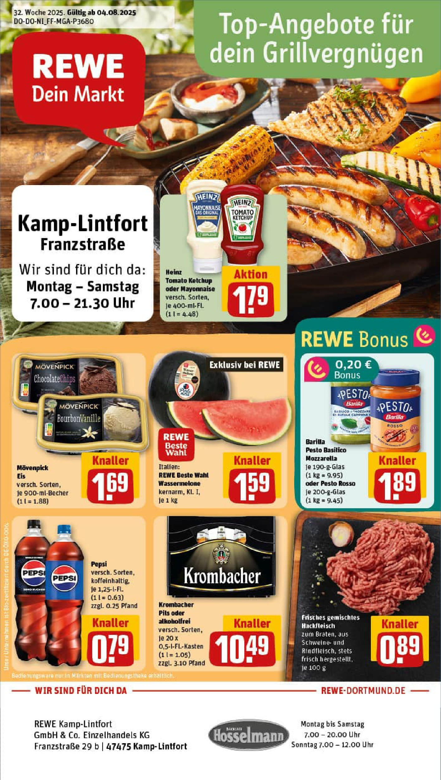 REWE Prospekt ab 03.08.2025 zum Blättern » Angebote | Seite: 1 | Produkte: Barilla pesto, Pepsi, Uhr, Hackfleisch REWE Prospekt ab 03.08.2025 zum Blättern » Angebote | Seite: 1 | Produkte: Barilla pesto, Pepsi, Uhr, Hackfleisch