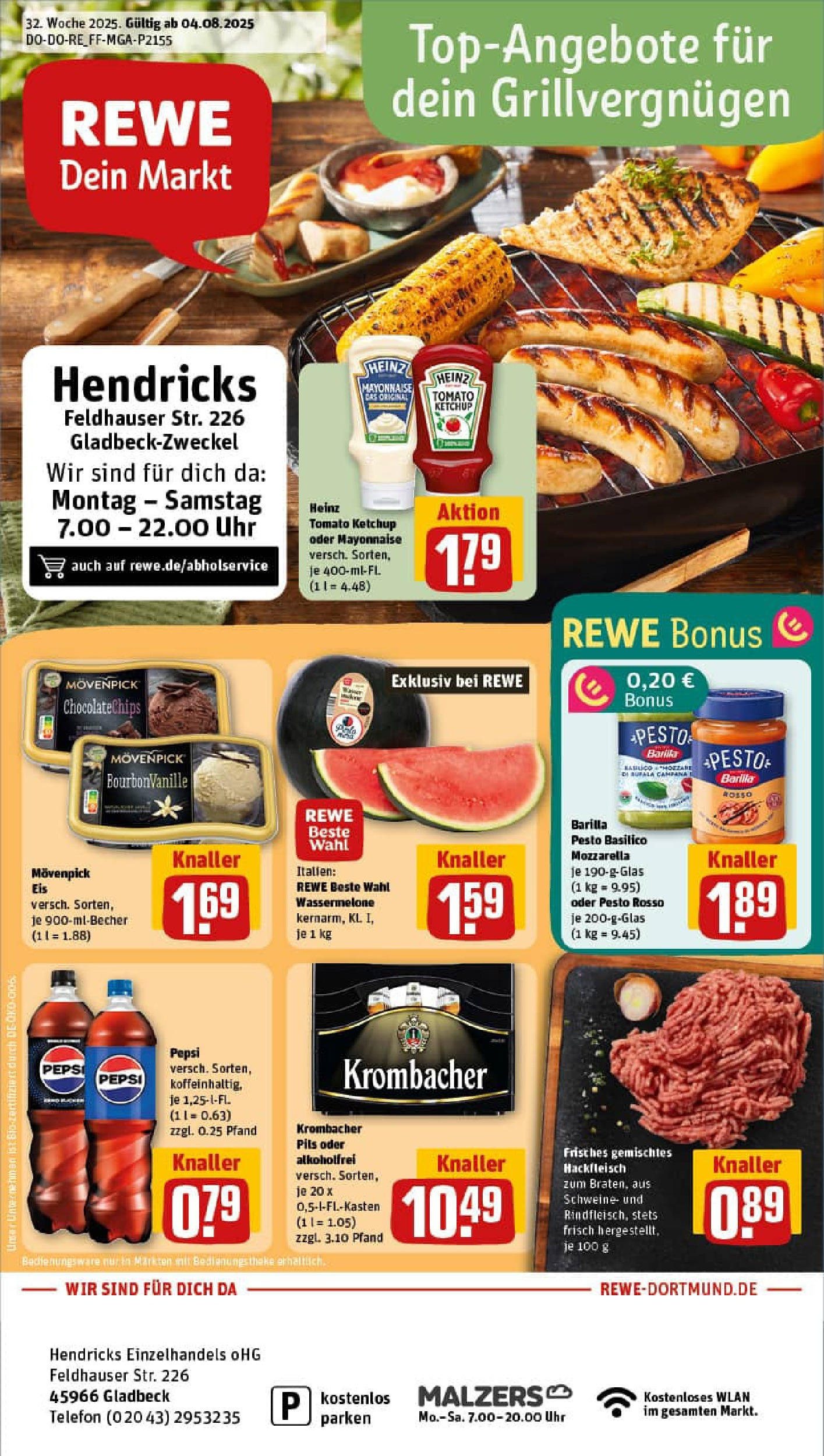 REWE Prospekt ab 03.08.2025 zum Blättern » Angebote | Seite: 1 | Produkte: Mayonnaise, Wassermelone, Pepsi, Ketchup