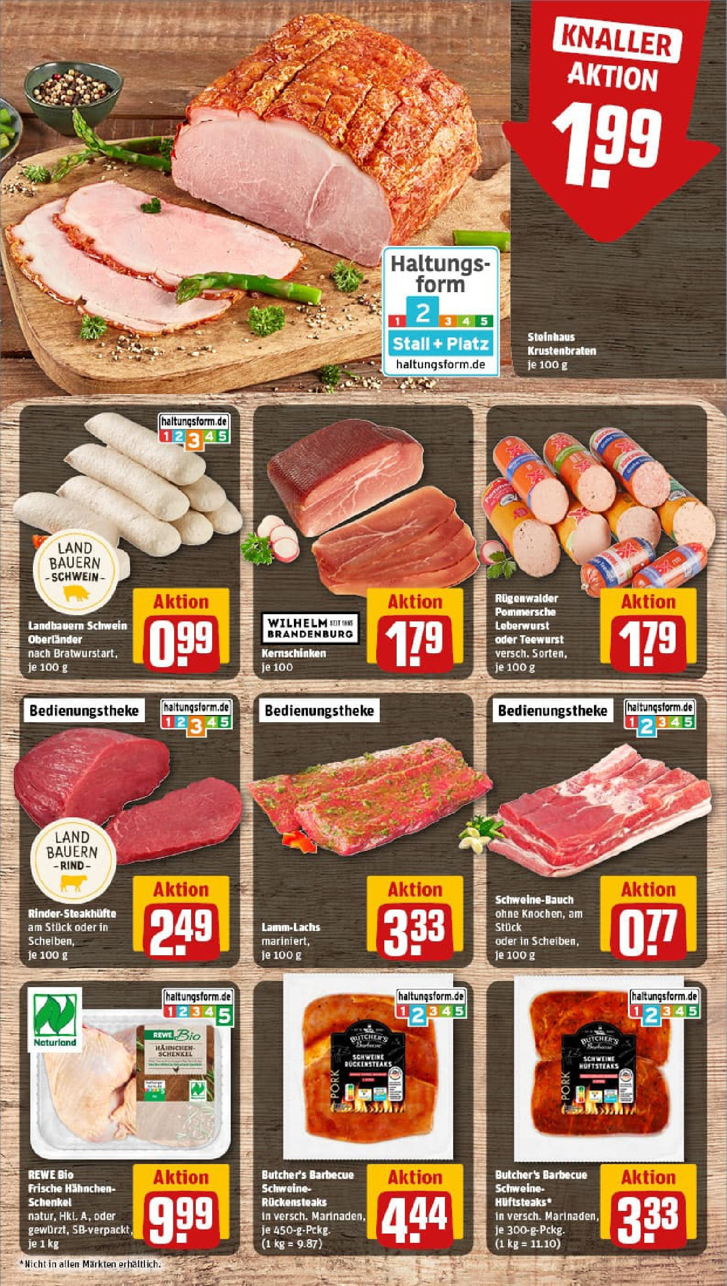 REWE Prospekt ab 03.08.2025 zum Blättern » Angebote | Seite: 8 | Produkte: Hahnchen, Schweinebauch, Krustenbraten, Steak