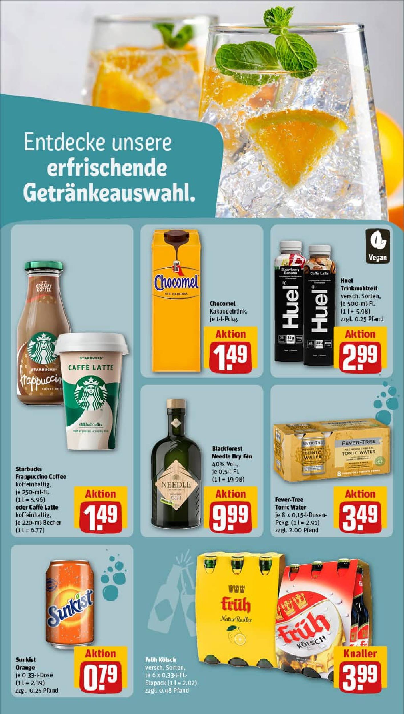 REWE Prospekt ab 03.08.2025 zum Blättern » Angebote | Seite: 12 | Produkte: Starbucks, Radler, Chocomel, Gin