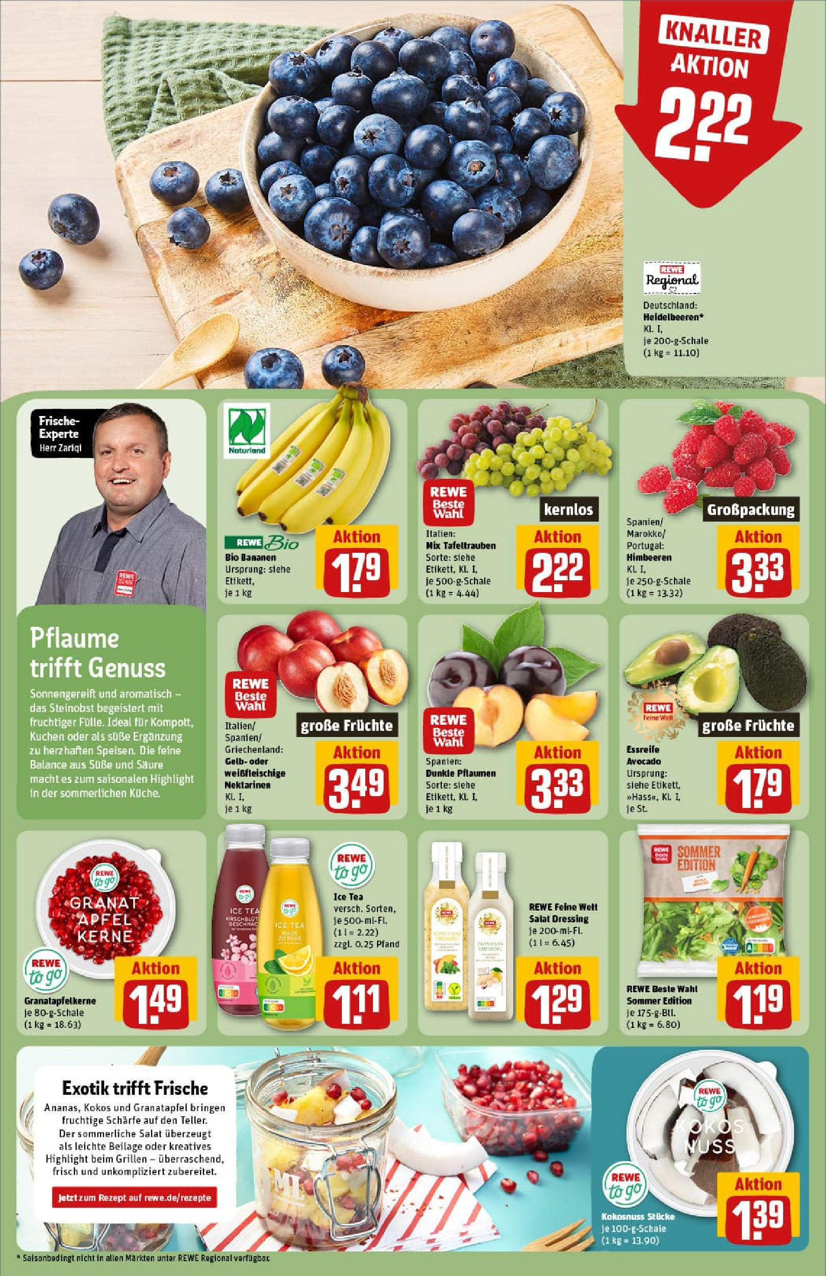REWE Prospekt ab 03.08.2025 zum Blättern » Angebote | Seite: 6 | Produkte: Himbeeren, Pflaumen, Nektarinen, Bananen
