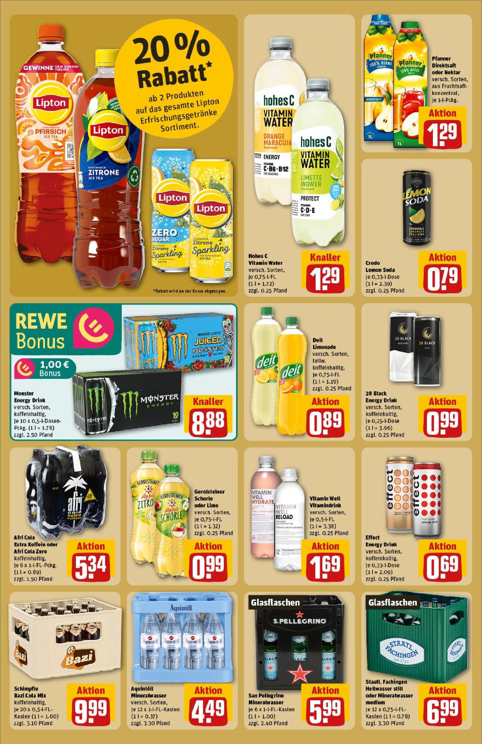 REWE Prospekt ab 03.08.2025 zum Blättern » Angebote | Seite: 22 | Produkte: Mineralwasser, Monster, Pfirsich, Hohes c