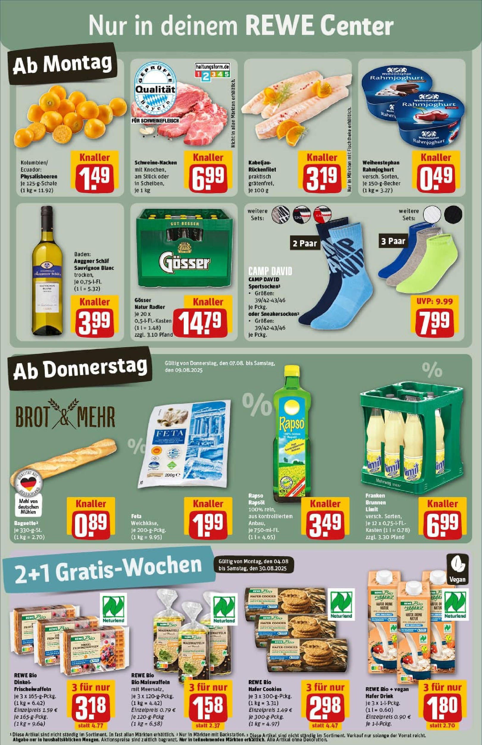 REWE Prospekt ab 03.08.2025 zum Blättern » Angebote | Seite: 3 | Produkte: Mehl, Feta, Radler, Rapso rapsol