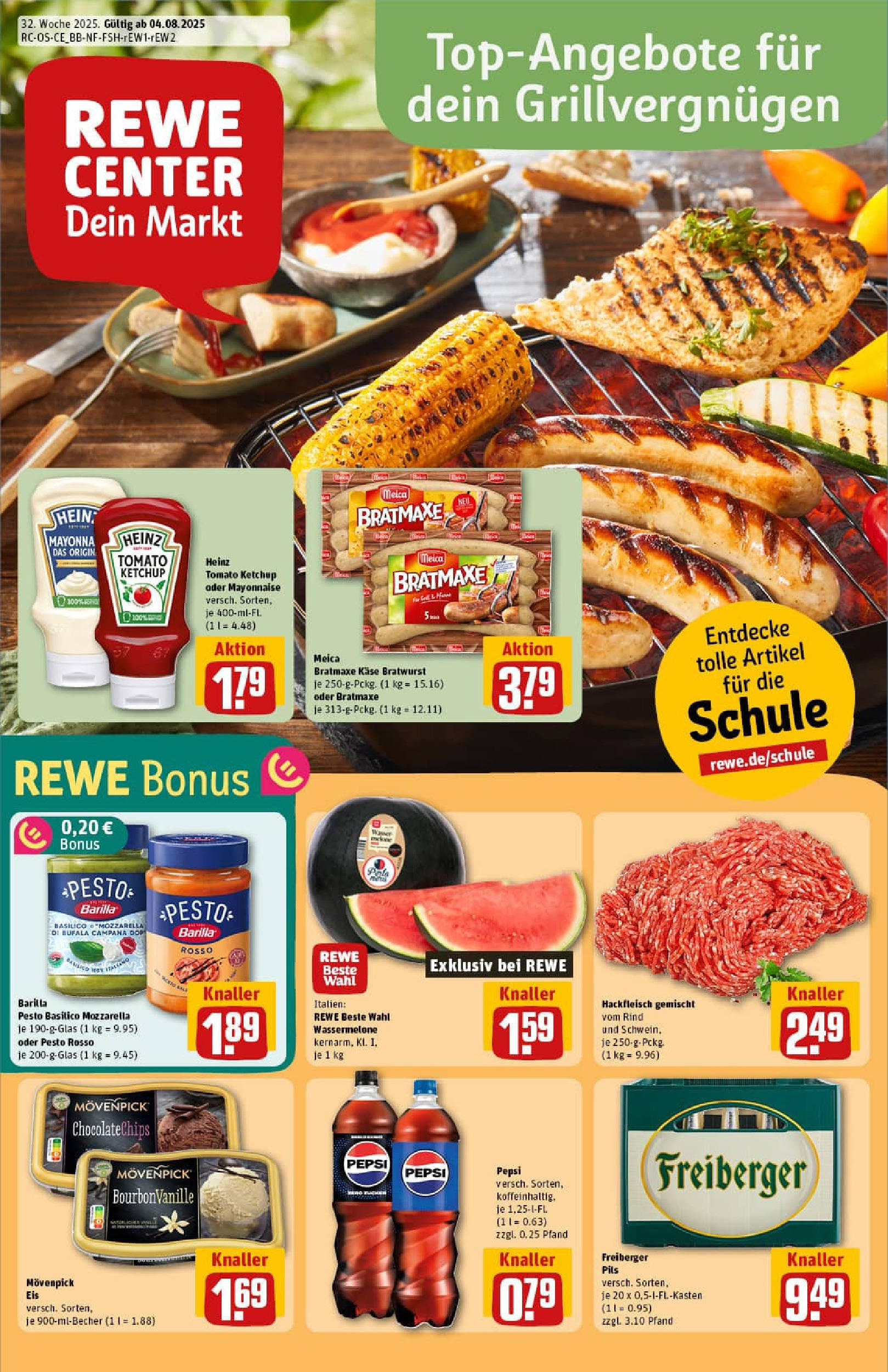 REWE Prospekt ab 03.08.2025 zum Blättern » Angebote | Seite: 1 | Produkte: Barilla, Barilla pesto, Pils, Eis