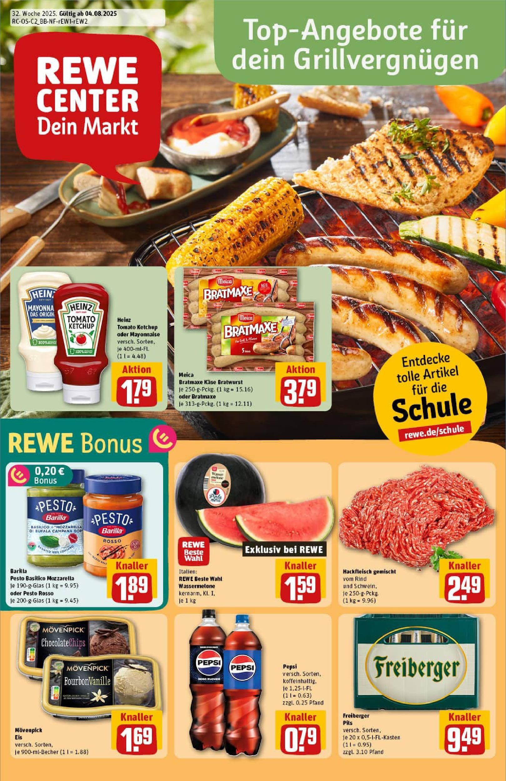 REWE Prospekt ab 03.08.2025 zum Blättern » Angebote | Seite: 1 | Produkte: Bratwurst, Mayonnaise, Pepsi, Ketchup REWE Prospekt ab 03.08.2025 zum Blättern » Angebote | Seite: 1 | Produkte: Bratwurst, Mayonnaise, Pepsi, Ketchup