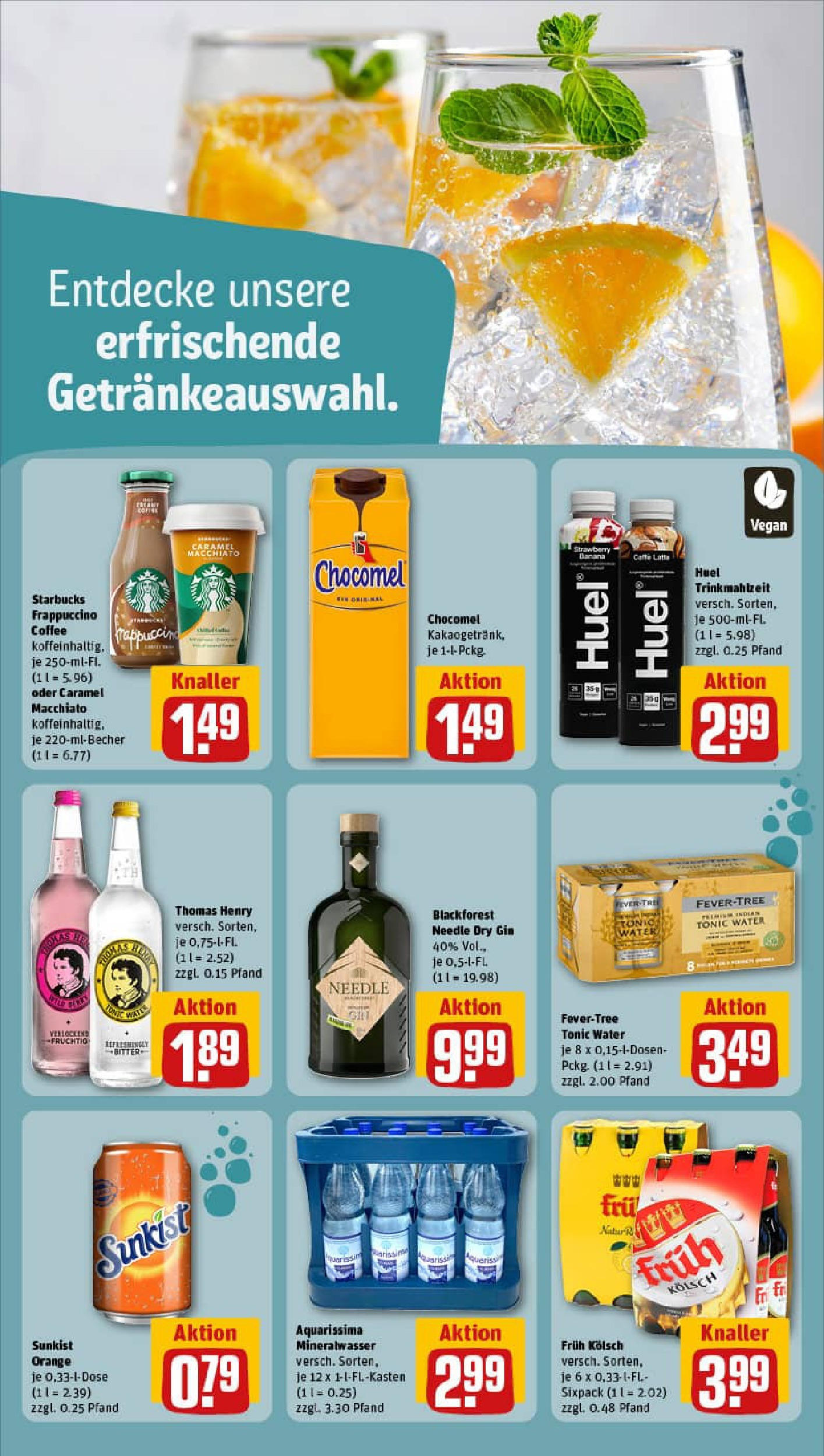 REWE Prospekt ab 03.08.2025 zum Blättern » Angebote | Seite: 20 | Produkte: Starbucks, Mineralwasser, Chocomel, Gin REWE Prospekt ab 03.08.2025 zum Blättern » Angebote | Seite: 20 | Produkte: Starbucks, Mineralwasser, Chocomel, Gin
