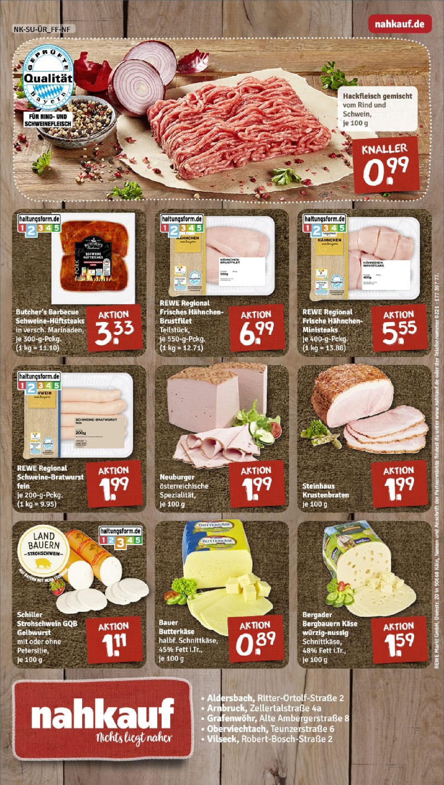 REWE Prospekt ab 03.08.2025 zum Blättern » Angebote | Seite: 8 | Produkte: Hahnchen, Käse, Krustenbraten, Schweinefleisch
