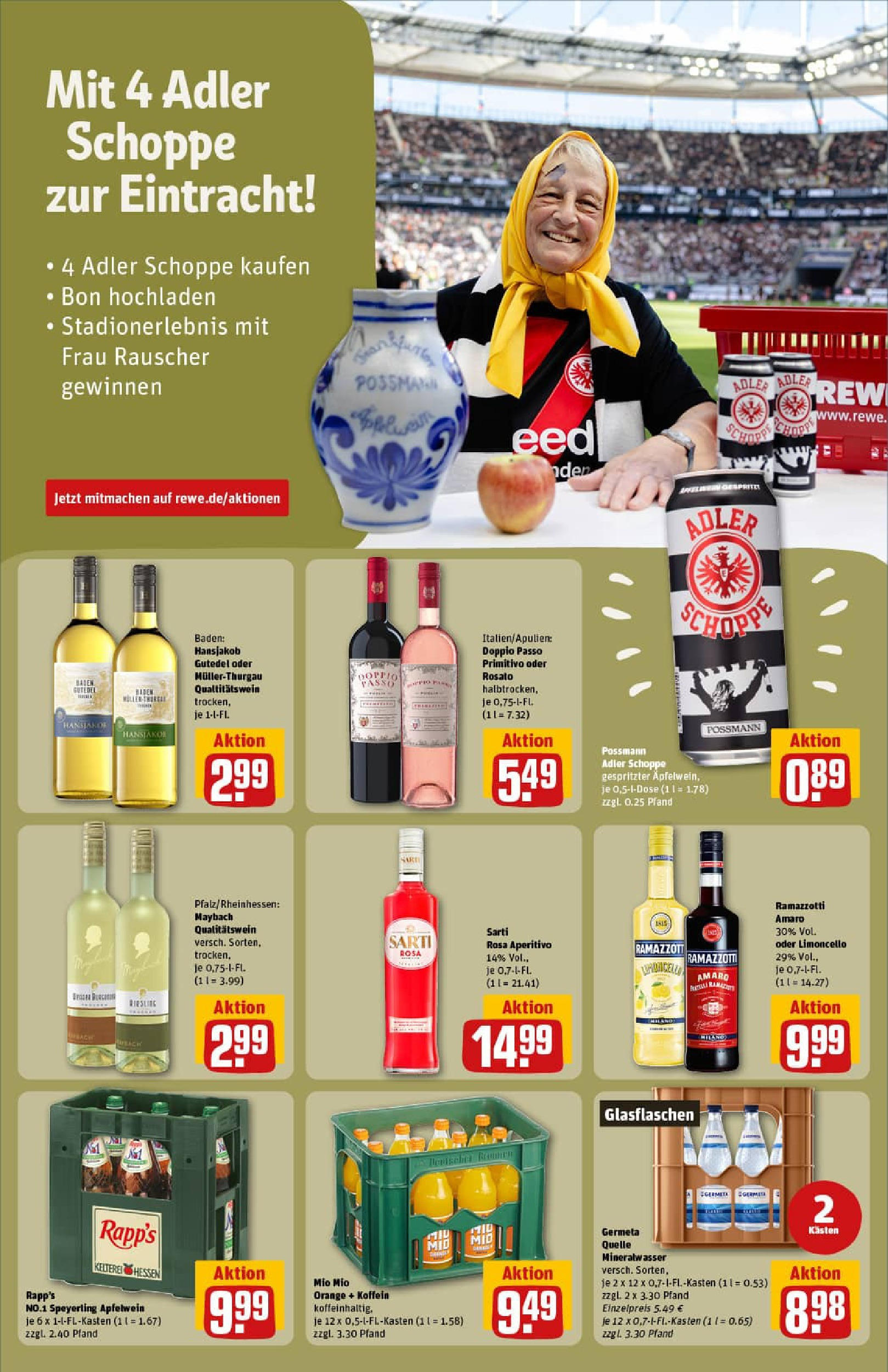 REWE Prospekt ab 03.08.2025 zum Blättern » Angebote | Seite: 19 | Produkte: Doppio passo primitivo, Mineralwasser, Limoncello, Ramazzotti REWE Prospekt ab 03.08.2025 zum Blättern » Angebote | Seite: 19 | Produkte: Doppio passo primitivo, Mineralwasser, Limoncello, Ramazzotti
