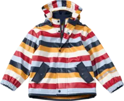 PUSBLU Regenjacke mit Futter & Streifen-Muster, rot & blau & gelb, Gr. 98/104