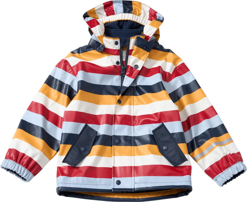 PUSBLU Regenjacke mit Futter & Streifen-Muster, rot & blau & gelb, Gr. 98/104