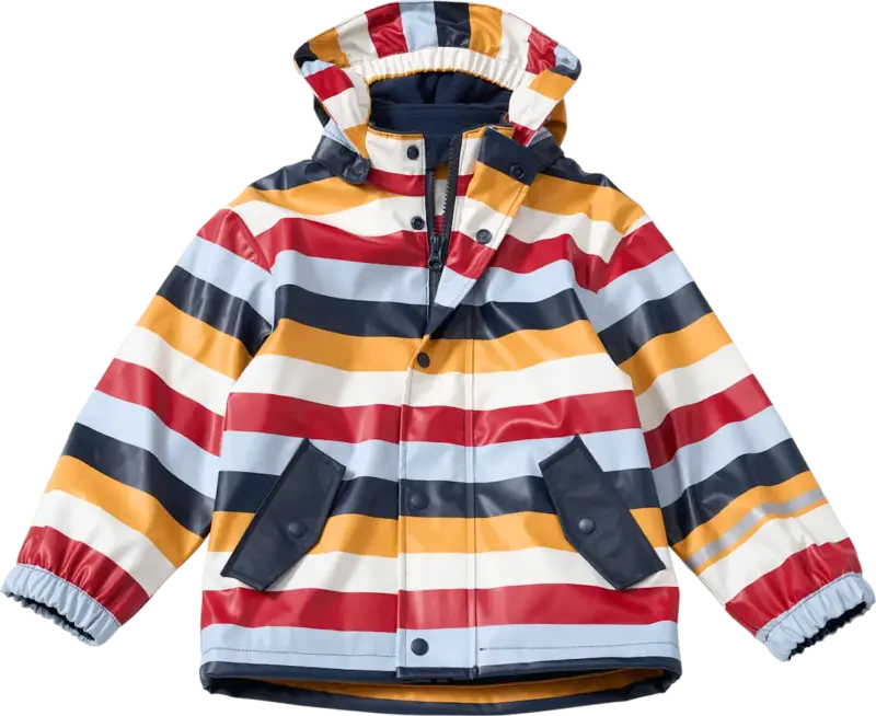 PUSBLU Regenjacke mit Futter & Streifen-Muster, rot & blau & gelb, Gr. 98/104