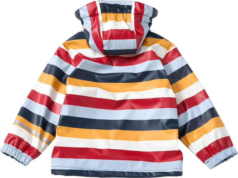 PUSBLU Regenjacke mit Futter & Streifen-Muster, rot & blau & gelb, Gr. 122/128