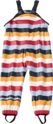 PUSBLU Regenhose mit Futter & Streifen-Muster, rot & blau & gelb, Gr. 122/128