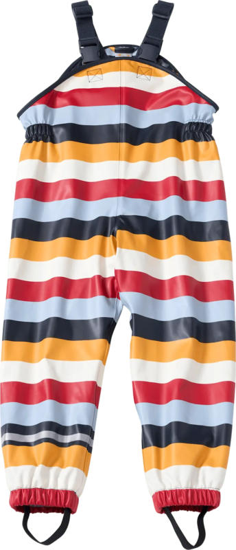 PUSBLU Regenhose mit Futter & Streifen-Muster, rot & blau & gelb, Gr. 110/116